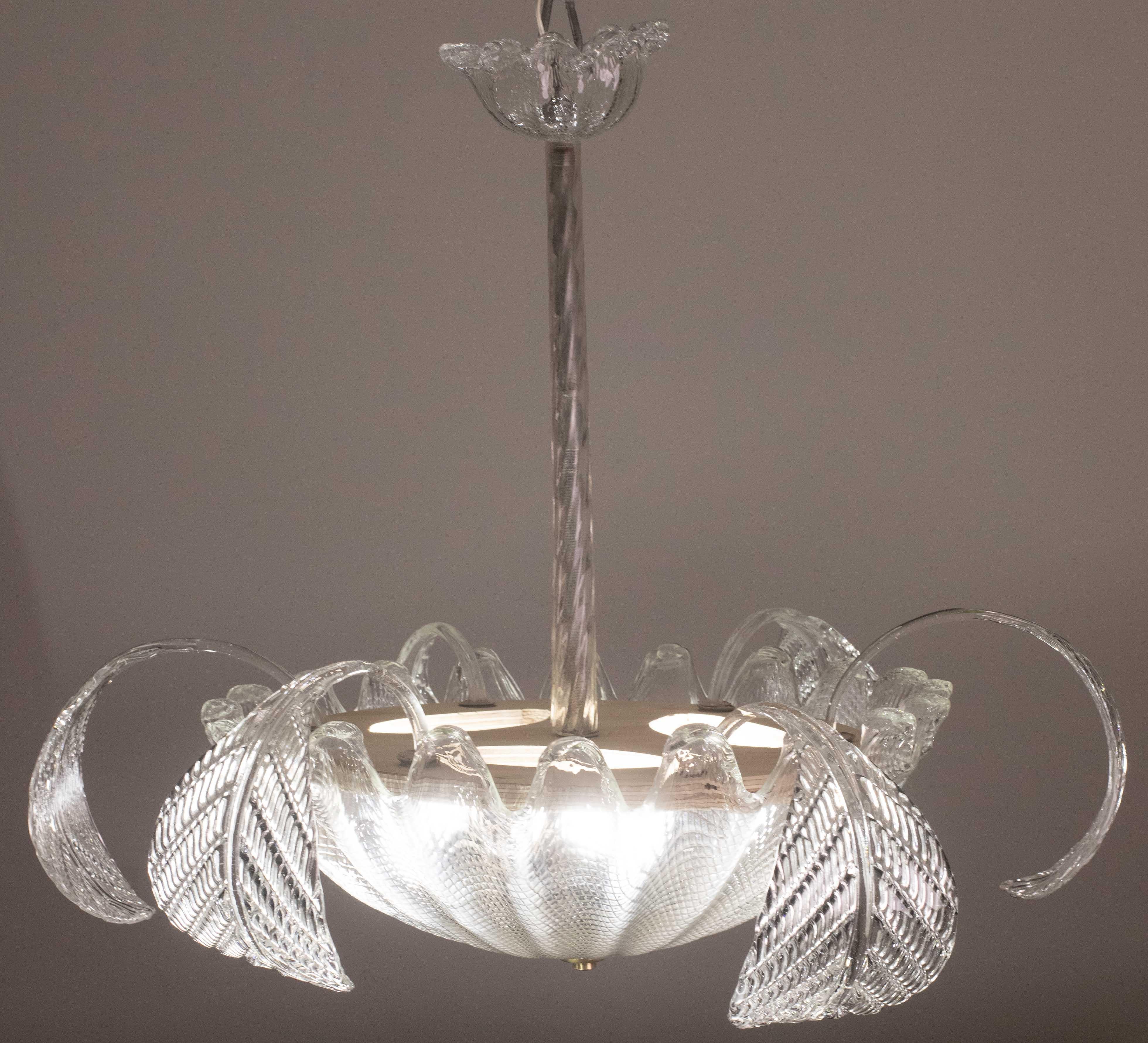 Charming Art Decò, Barovier & Toso Chandelier, Murano Glass, 1950s For Sale 2