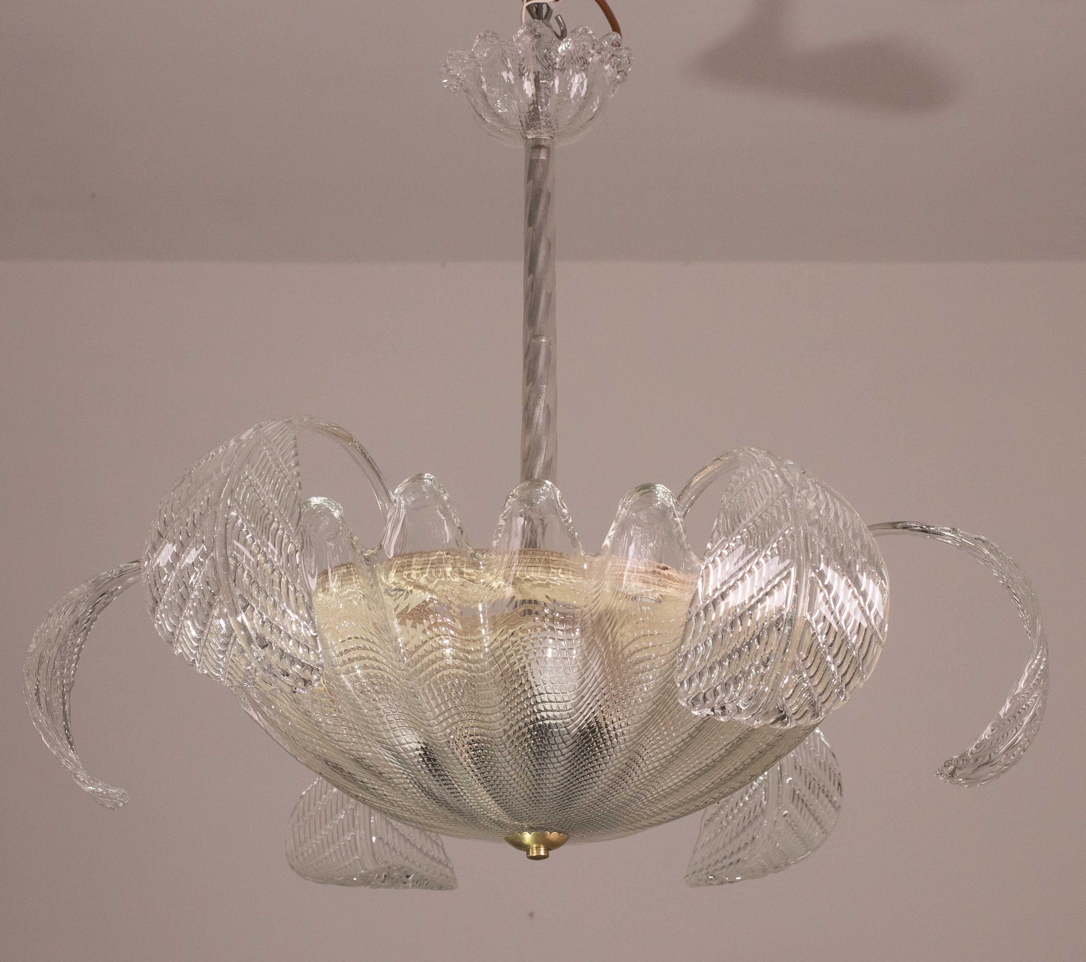 Charming Art Decò, Barovier & Toso Chandelier, Murano Glass, 1950s For Sale 3