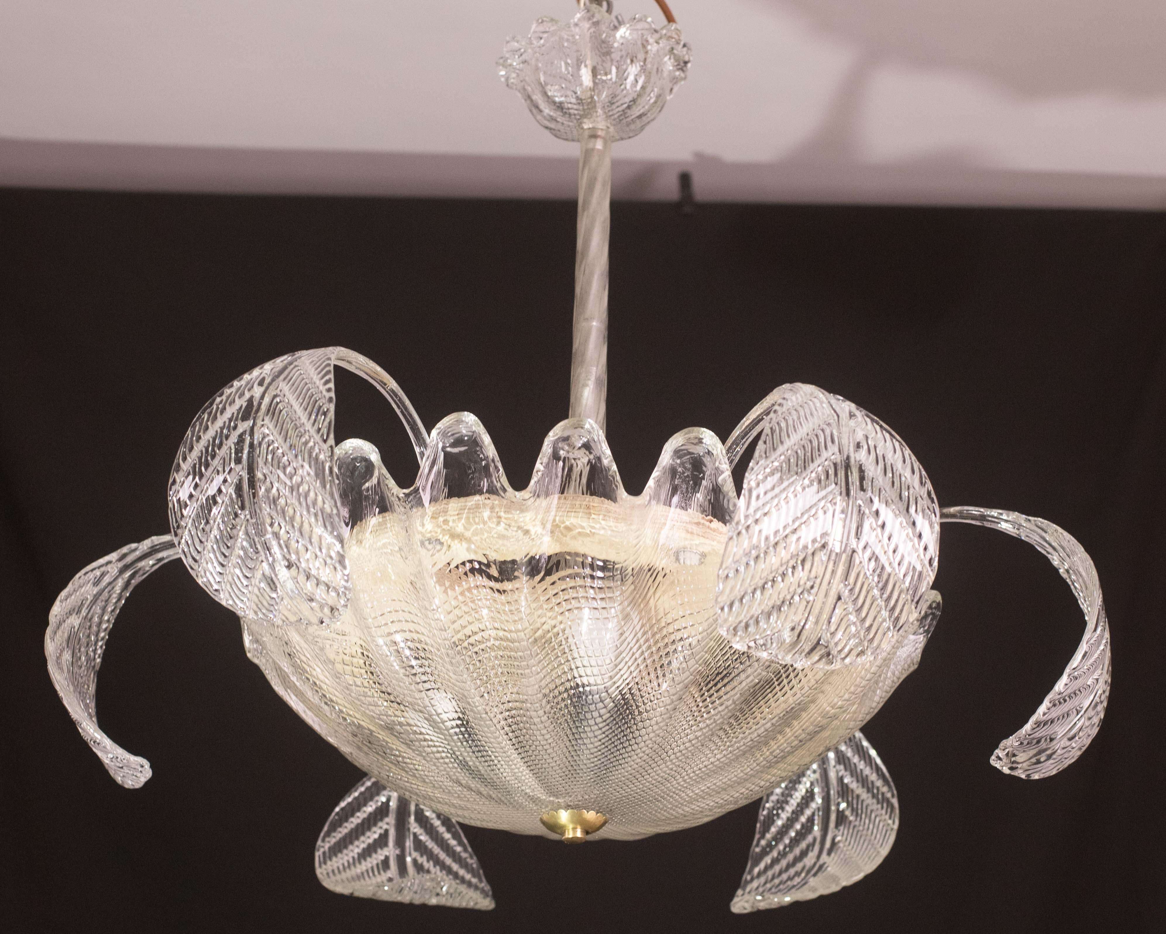 Charming Art Decò, Barovier & Toso Chandelier, Murano Glass, 1950s For Sale 4