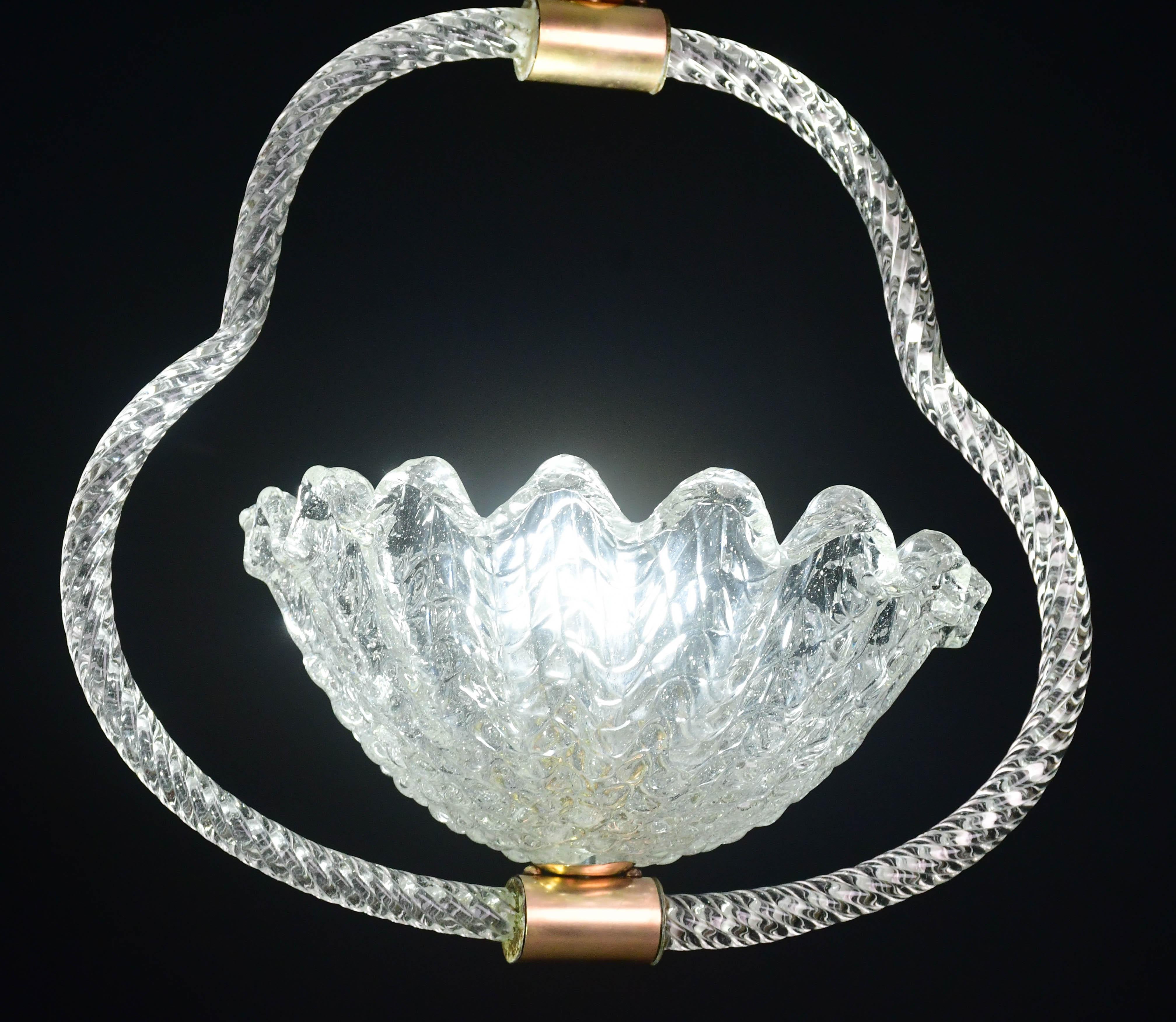 Art Déco Incantevole lampadario a sospensione Art Decò Barovier&Toso, vetro di Murano, anni '50 in vendita