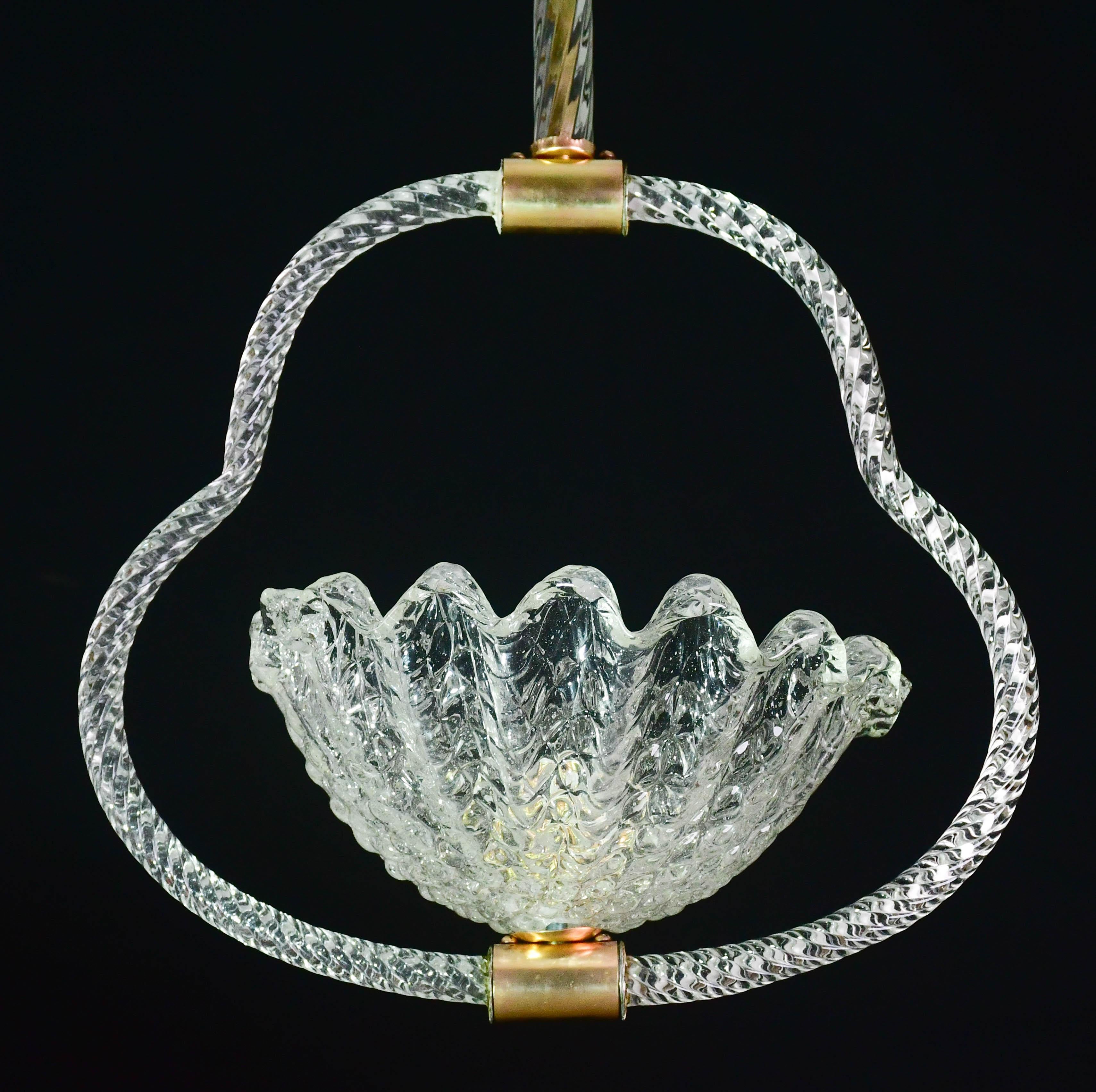 Europeo Incantevole lampadario a sospensione Art Decò Barovier&Toso, vetro di Murano, anni '50 in vendita