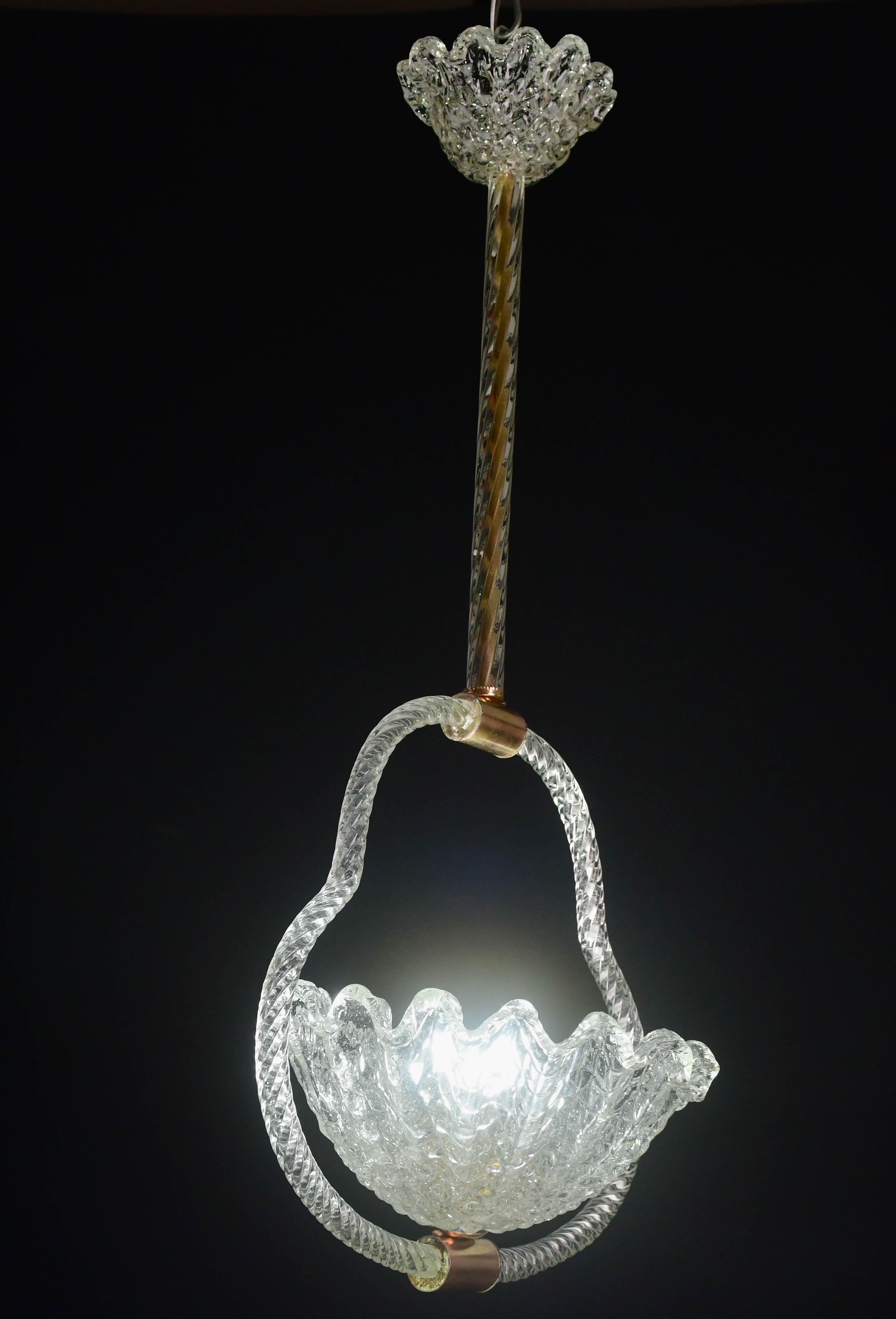 Incantevole lampadario a sospensione Art Decò Barovier&Toso, vetro di Murano, anni '50 In condizioni buone in vendita a Roma, IT