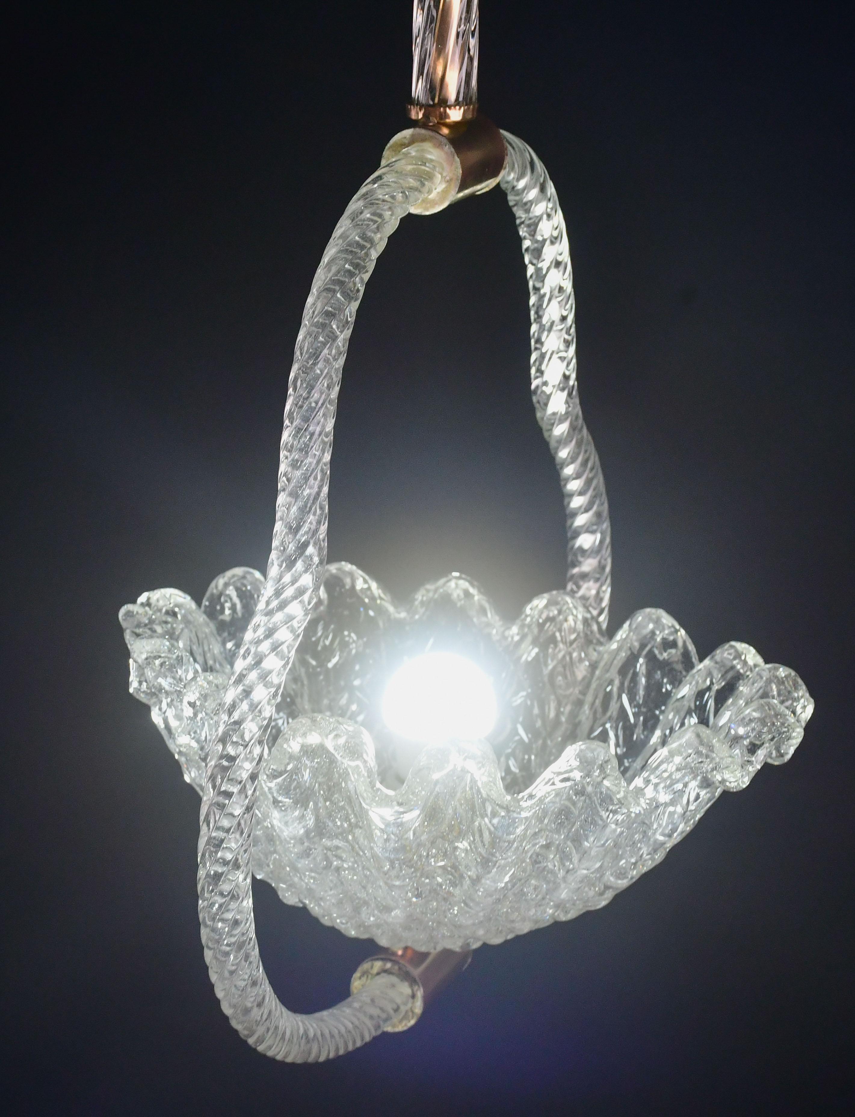 Metà XX secolo Incantevole lampadario a sospensione Art Decò Barovier&Toso, vetro di Murano, anni '50 in vendita