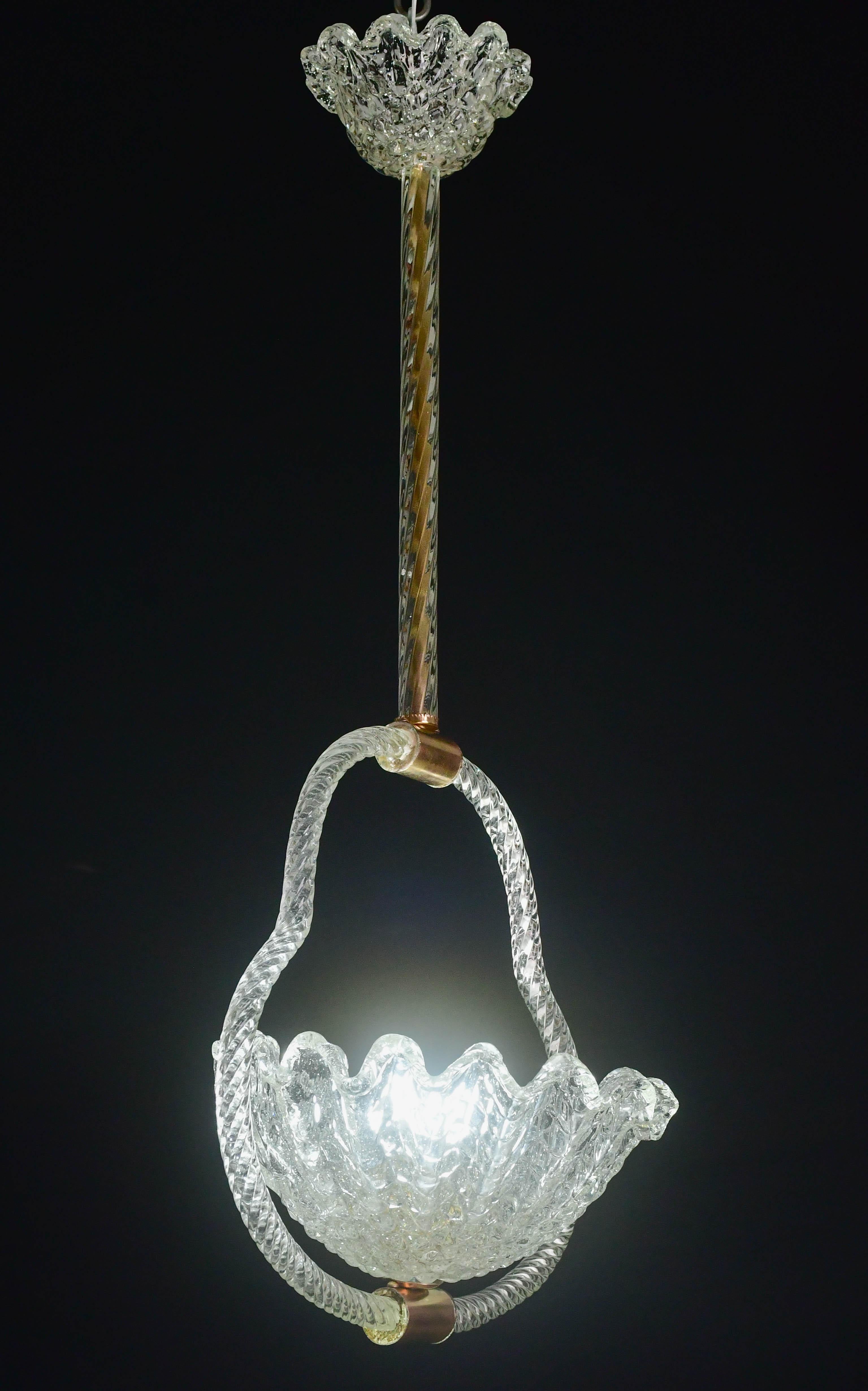 Incantevole lampadario a sospensione Art Decò Barovier&Toso, vetro di Murano, anni '50 in vendita 1