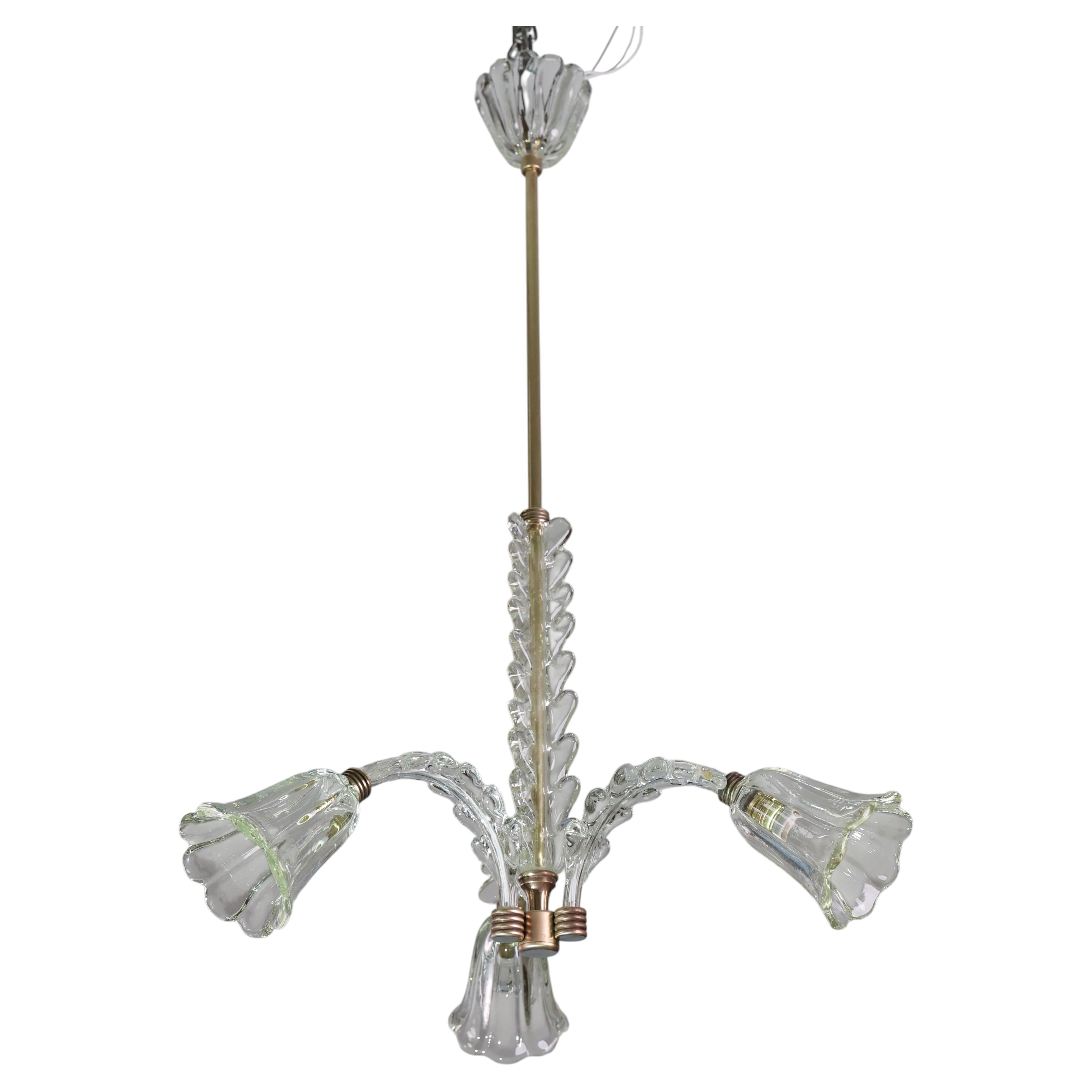 Charming Art Decò Chandelier by Barovier e Toso, 1940s