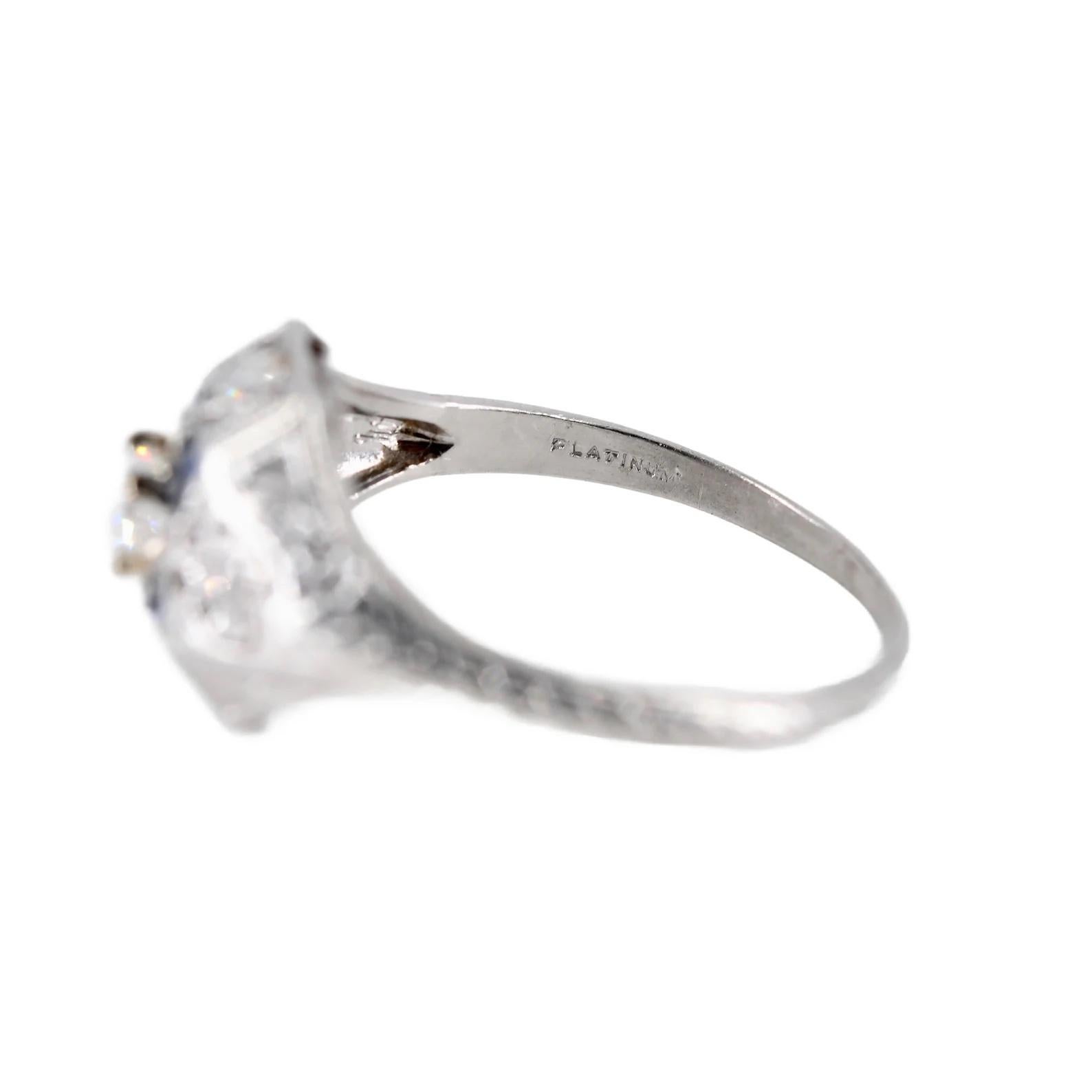 Charming Art Deco Diamond, & Sapphire Engagement Ring in Platinum Circa 1920's For Sale 1