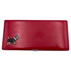 Charming Art Deco Evans Red Enamel Long Cigarette case w/ Silver Scottie Dog Charming Art Deco Evans Red Enamel Long Cigarette case w/ Silver Scottie Dog