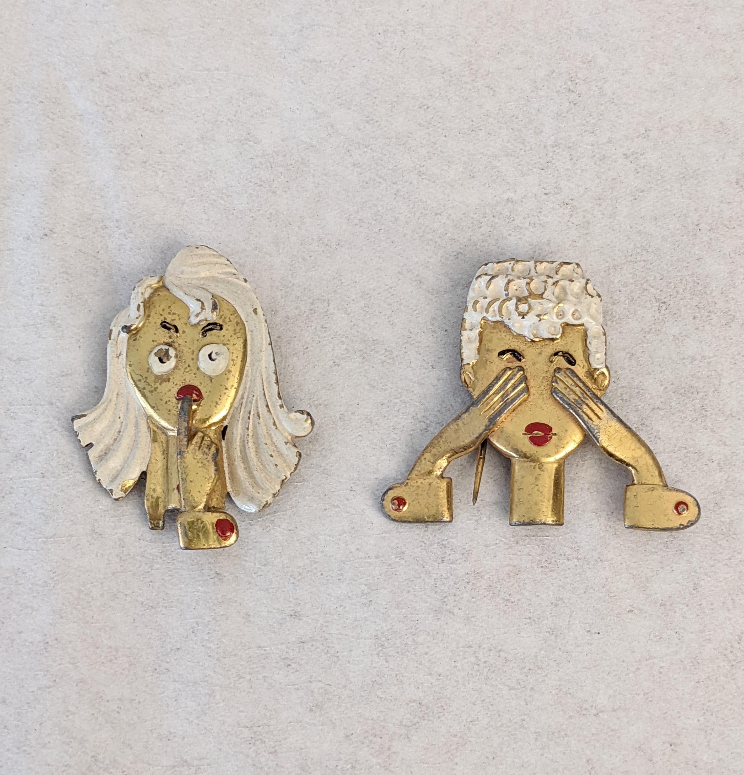 Charming Art Deco clip brooches depicting a couple 