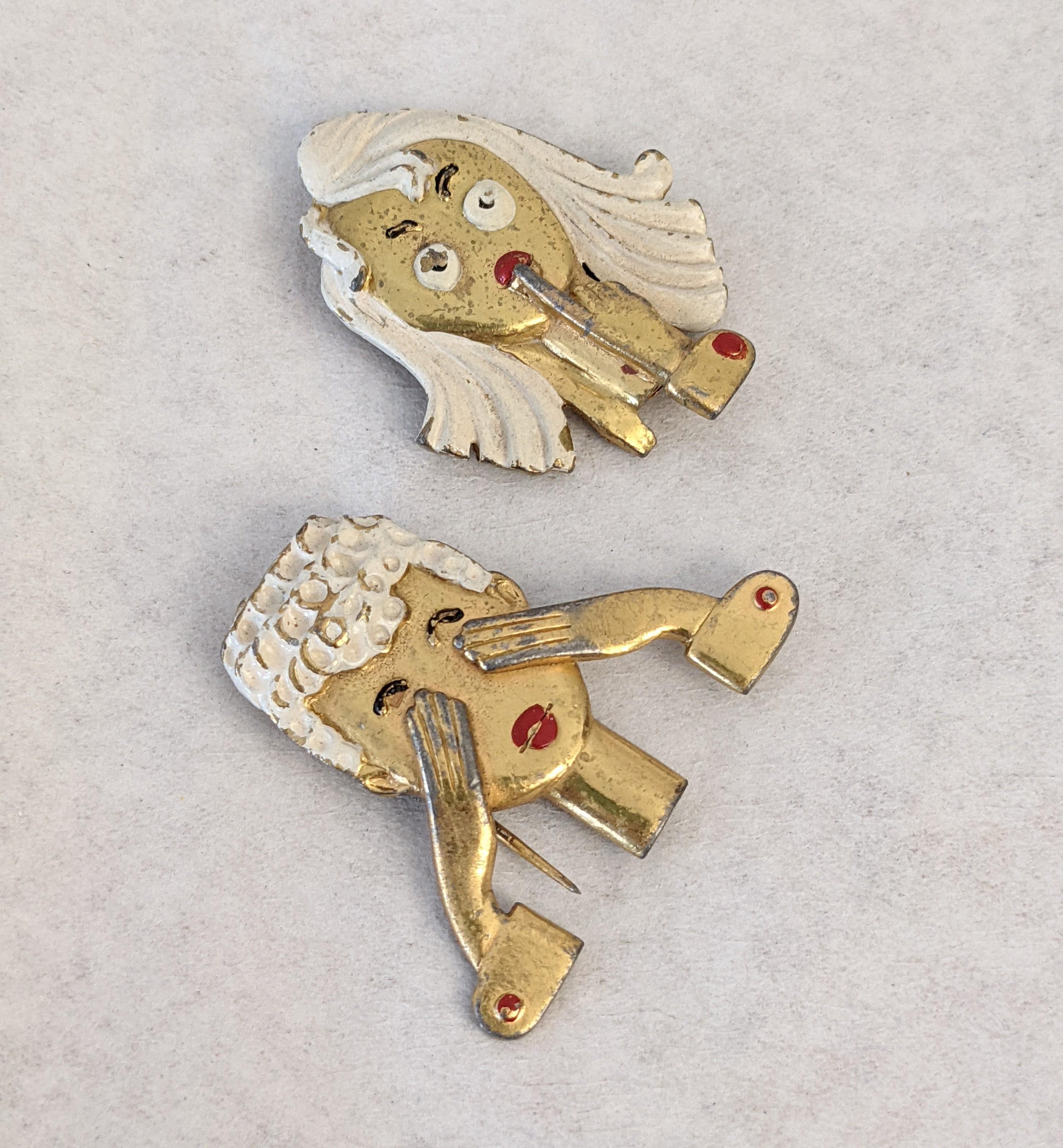 Charming Art Deco Figural Clip Brooches In Good Condition For Sale In New York, NY