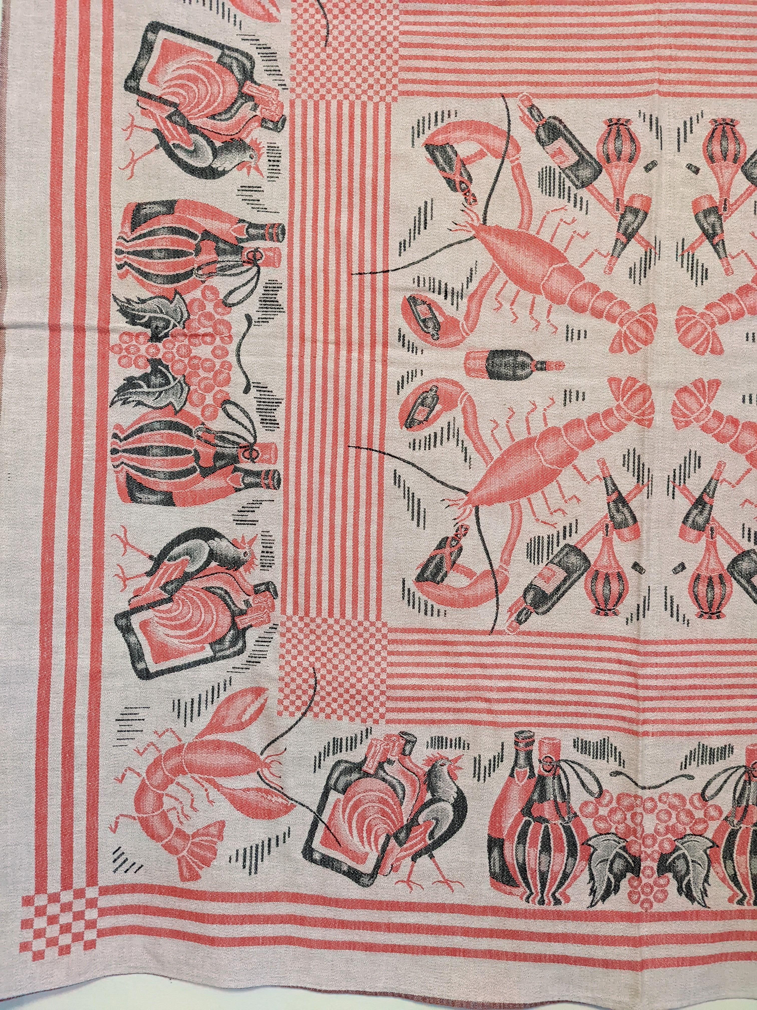 Woven Charming Art Deco Lobsters Jacquard Cloth, Prohibition Era For Sale