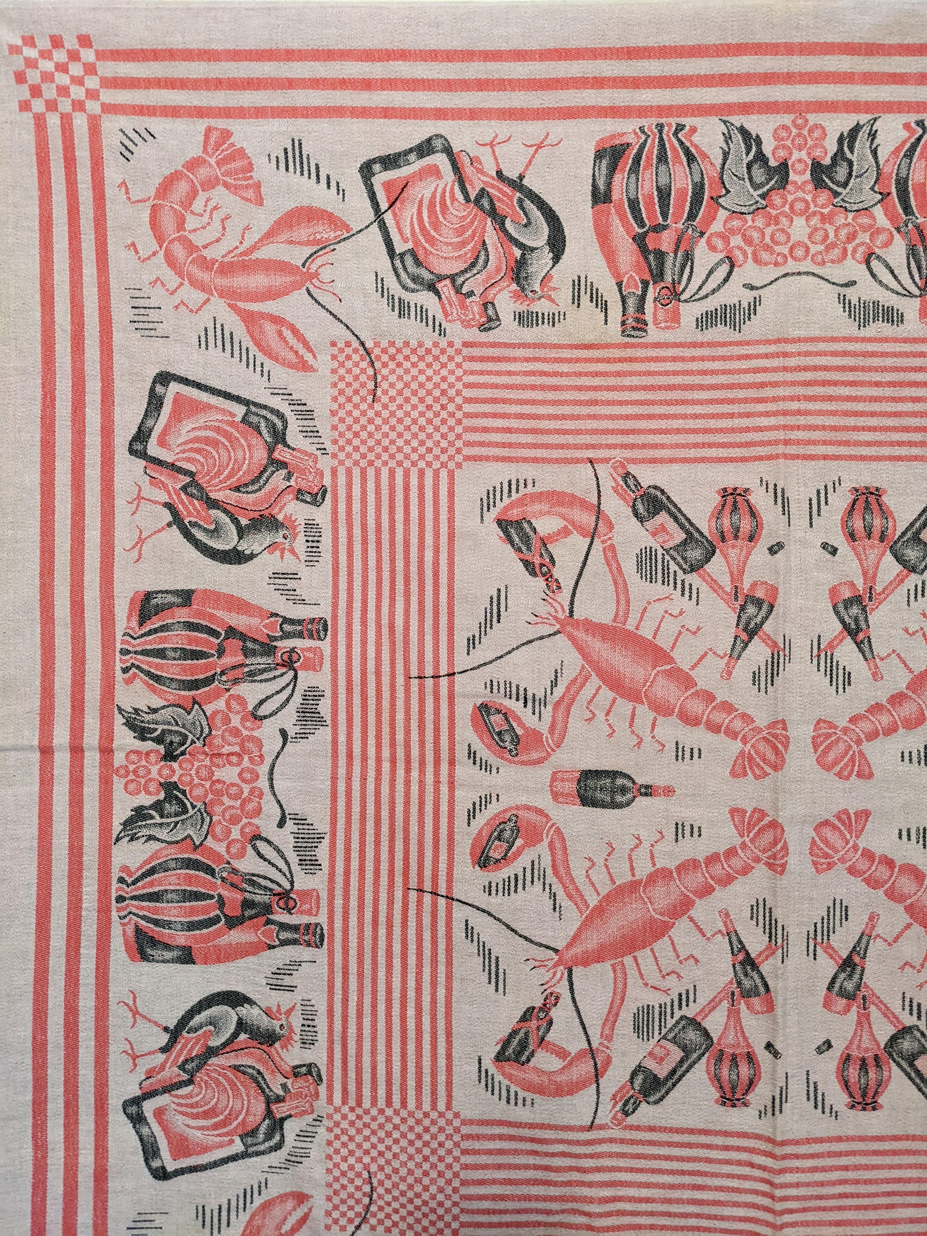 Charming Art Deco Lobsters Jacquard Cloth, Prohibition Era In Excellent Condition For Sale In Riverdale, NY