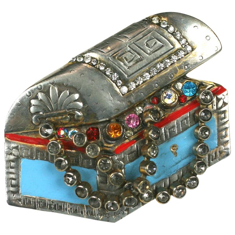 Charming Art Deco Treasure Chest Brooch For Sale