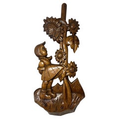 Retro Charming Bavarian Girl and Sunflower, Black Forest Nursery Wall Decoration