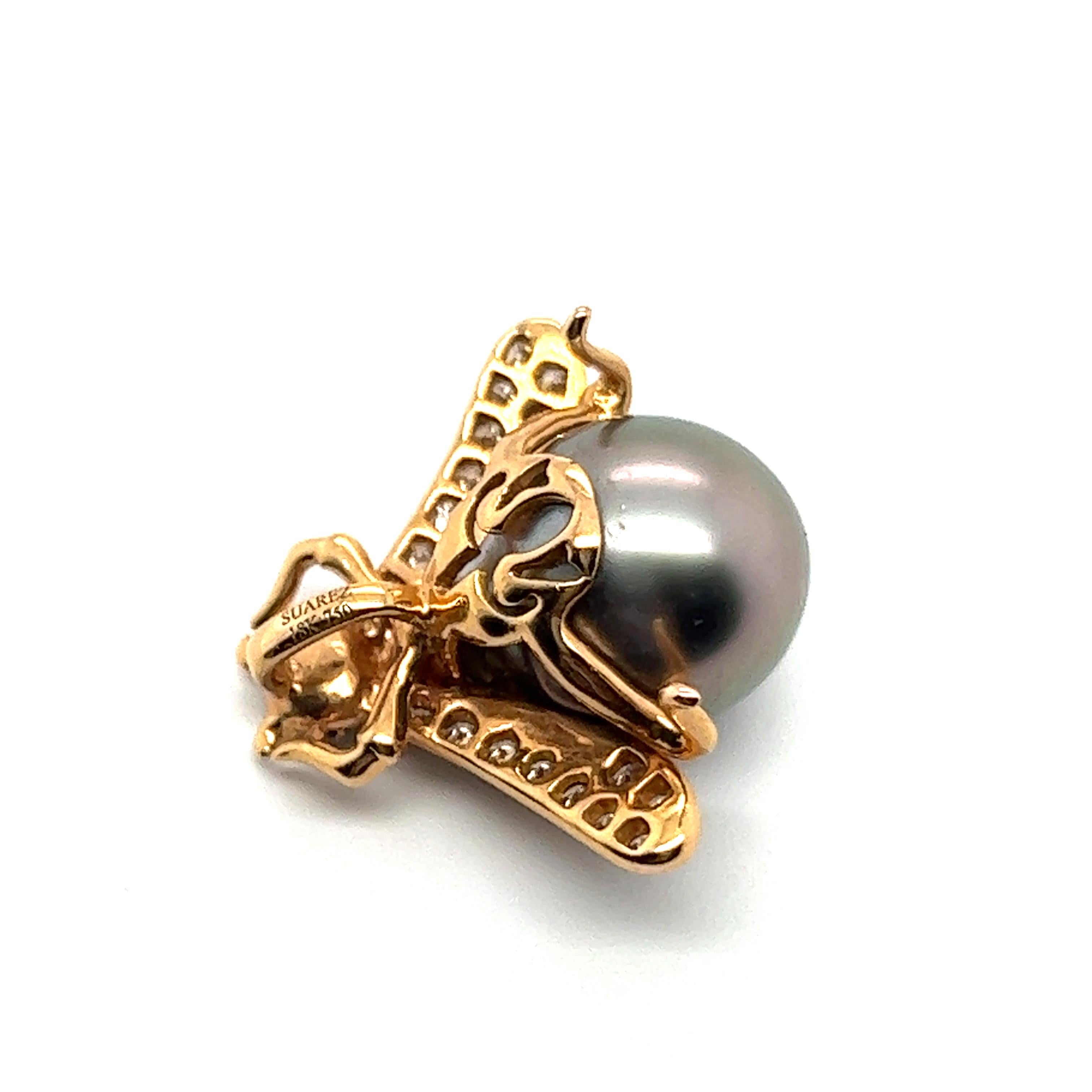 Charmant pendentif abeille en or rouge 18 carats avec perles et diamants en vente 4