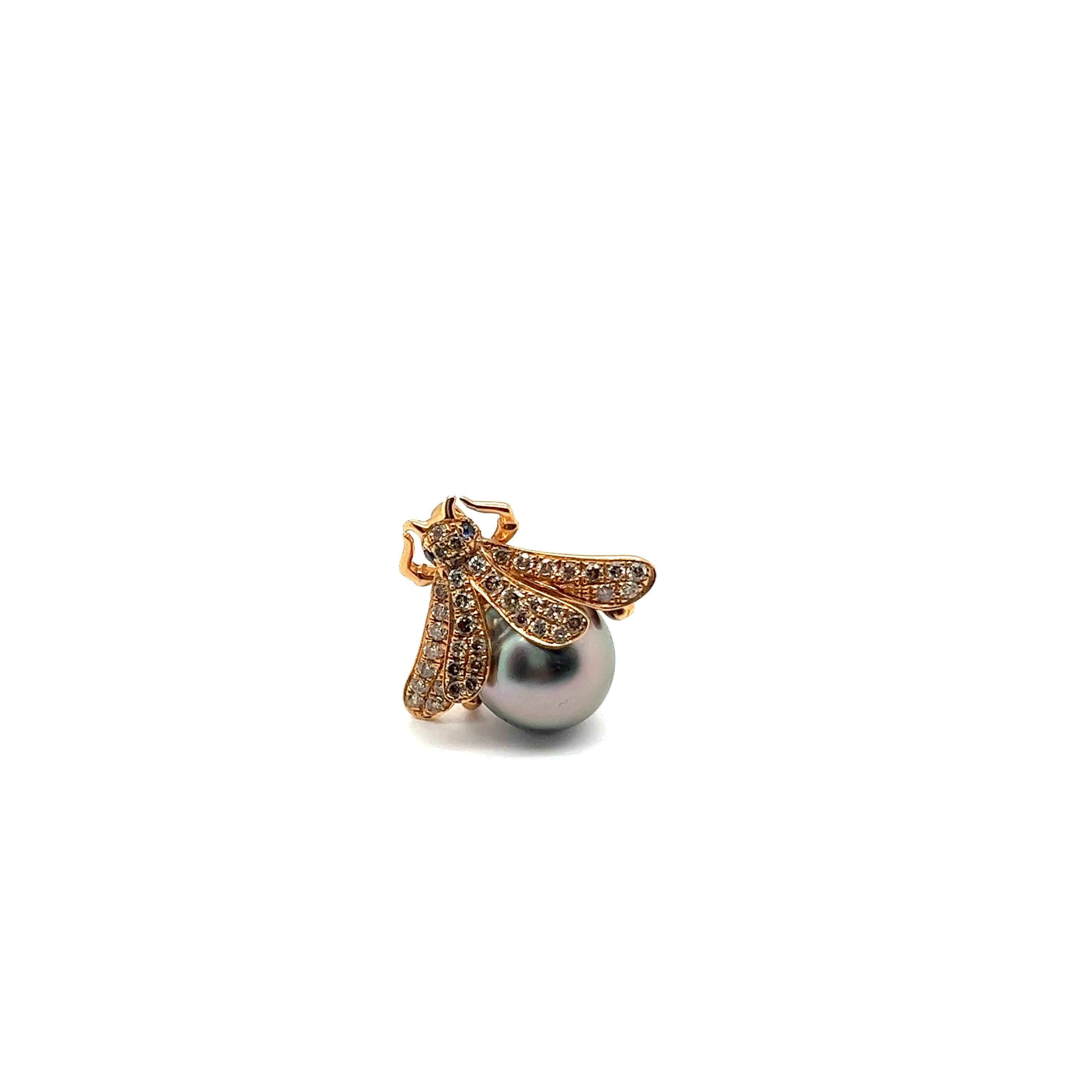 Charmant pendentif abeille en or rouge 18 carats avec perles et diamants en vente 5