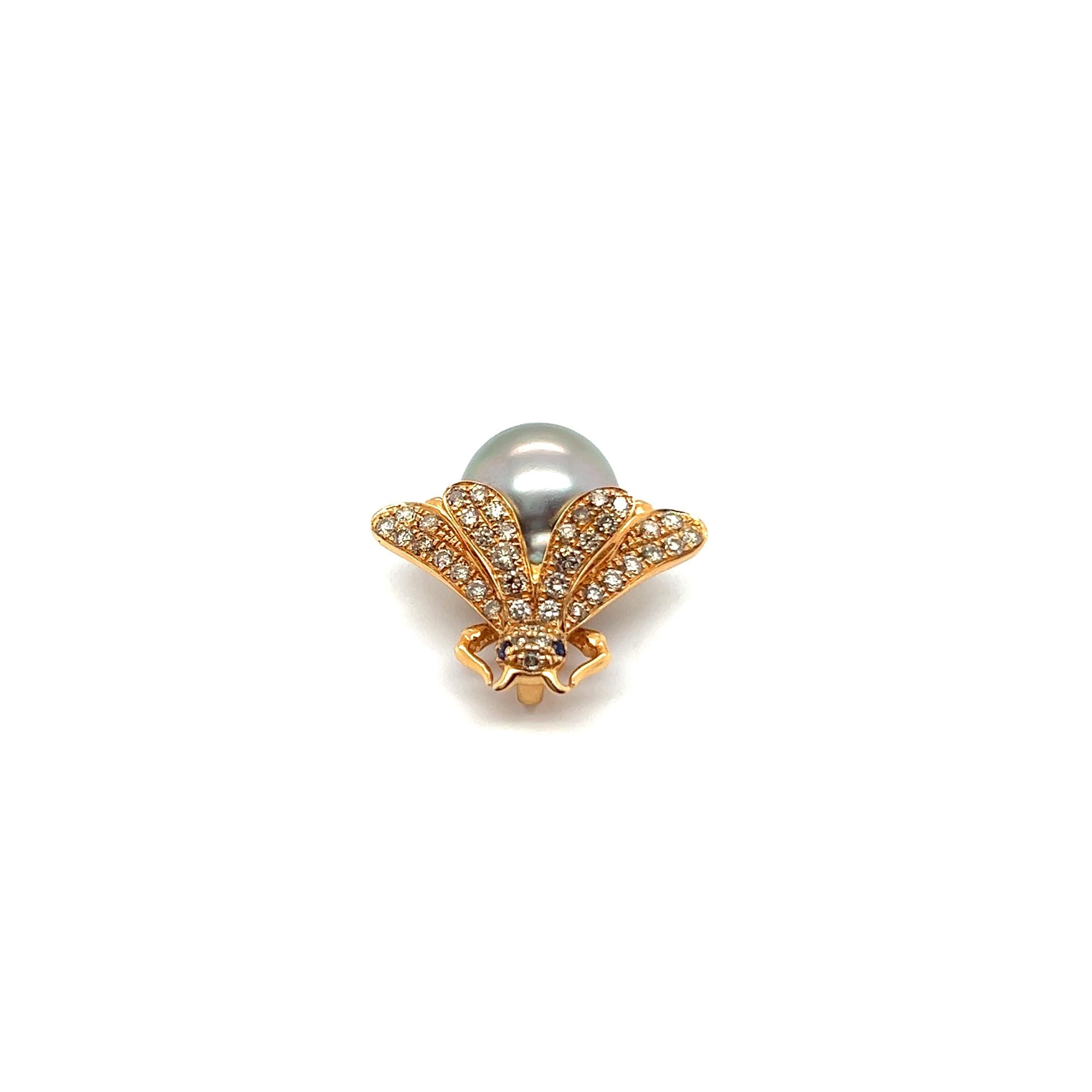 Charmant pendentif abeille en or rouge 18 carats avec perles et diamants Bon état - En vente à Lucerne, CH