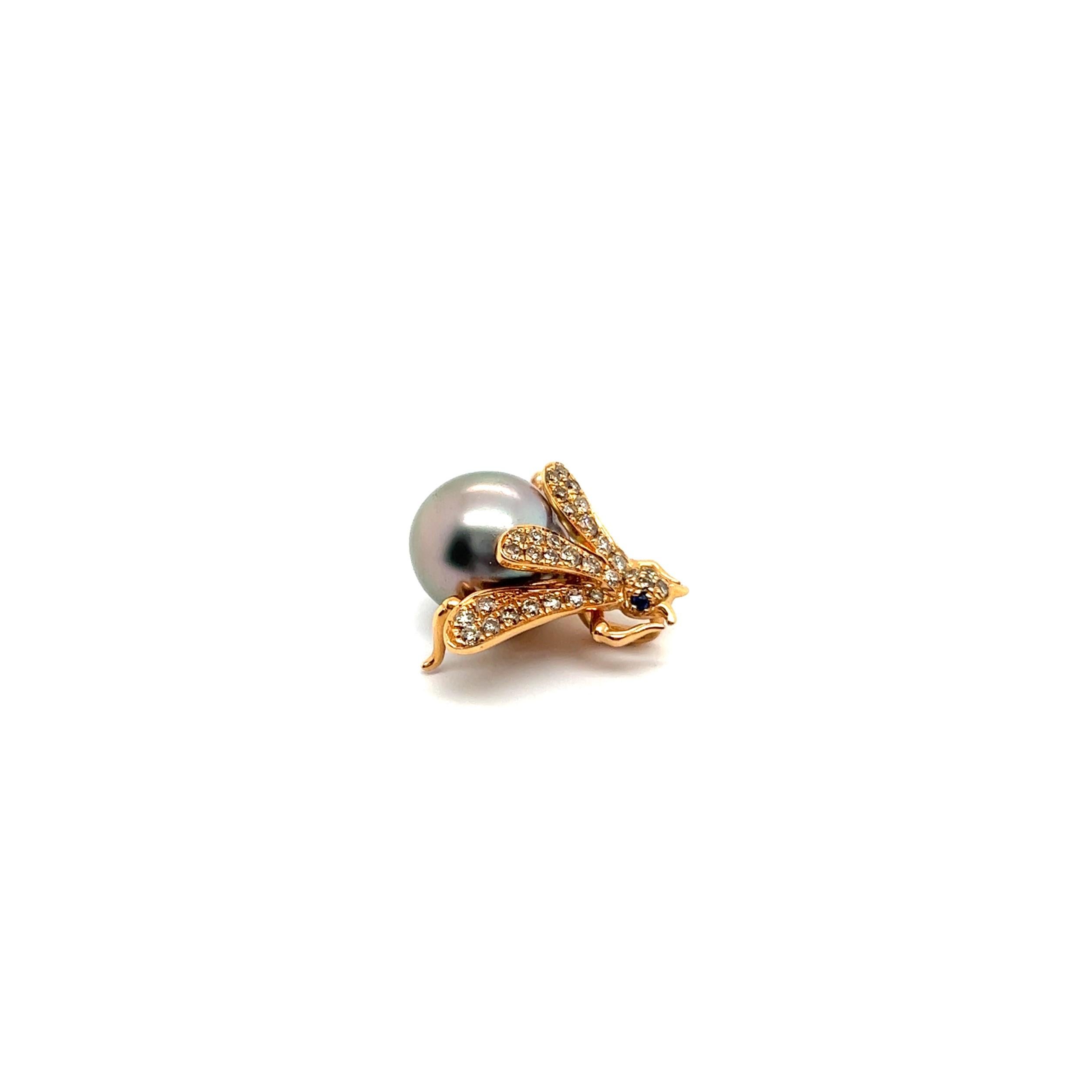 Charmant pendentif abeille en or rouge 18 carats avec perles et diamants en vente 1