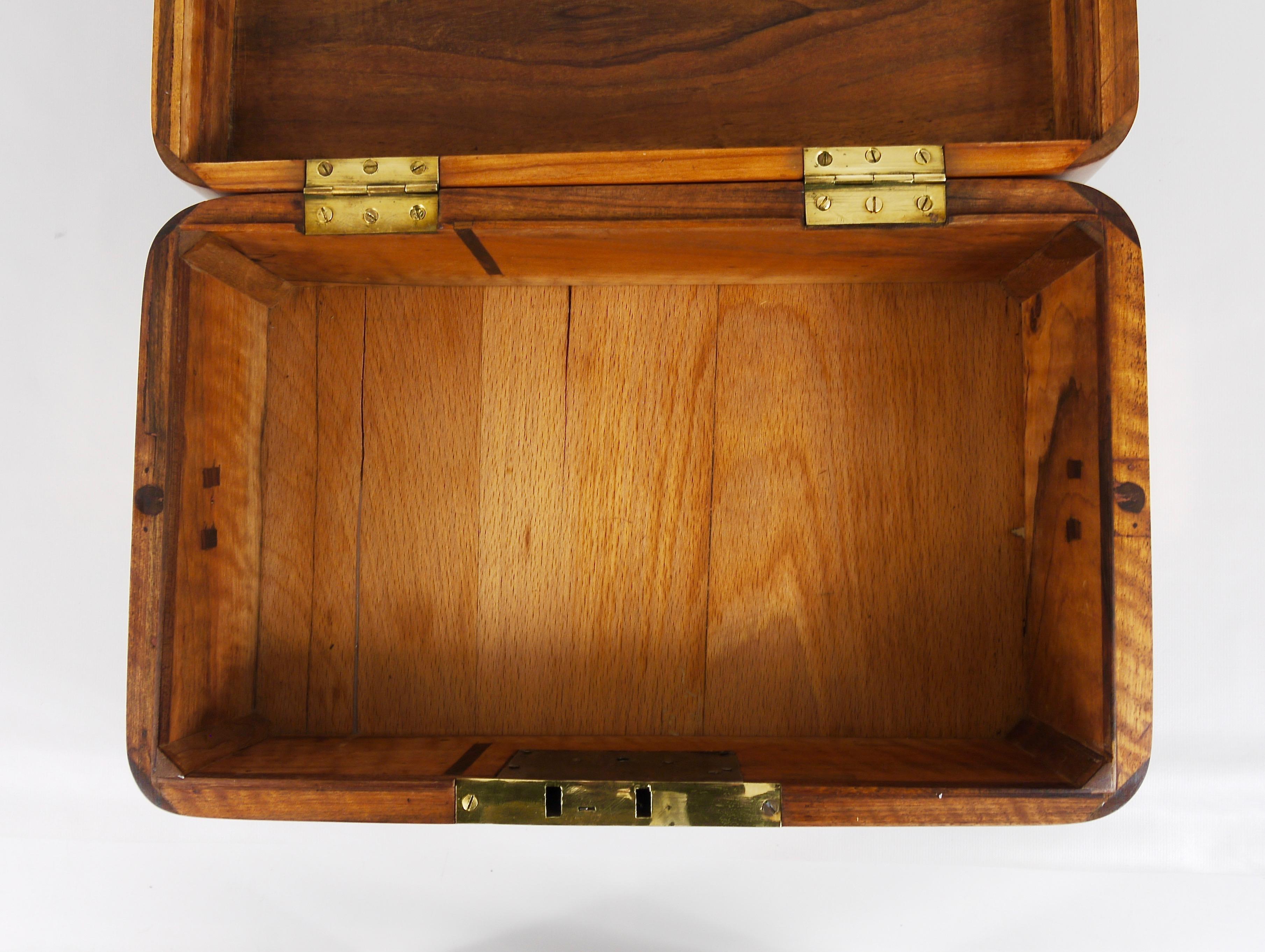 Charming Biedermeier Walnut Casket Box Jewelry Box with Brass, Austria, 1950s 7