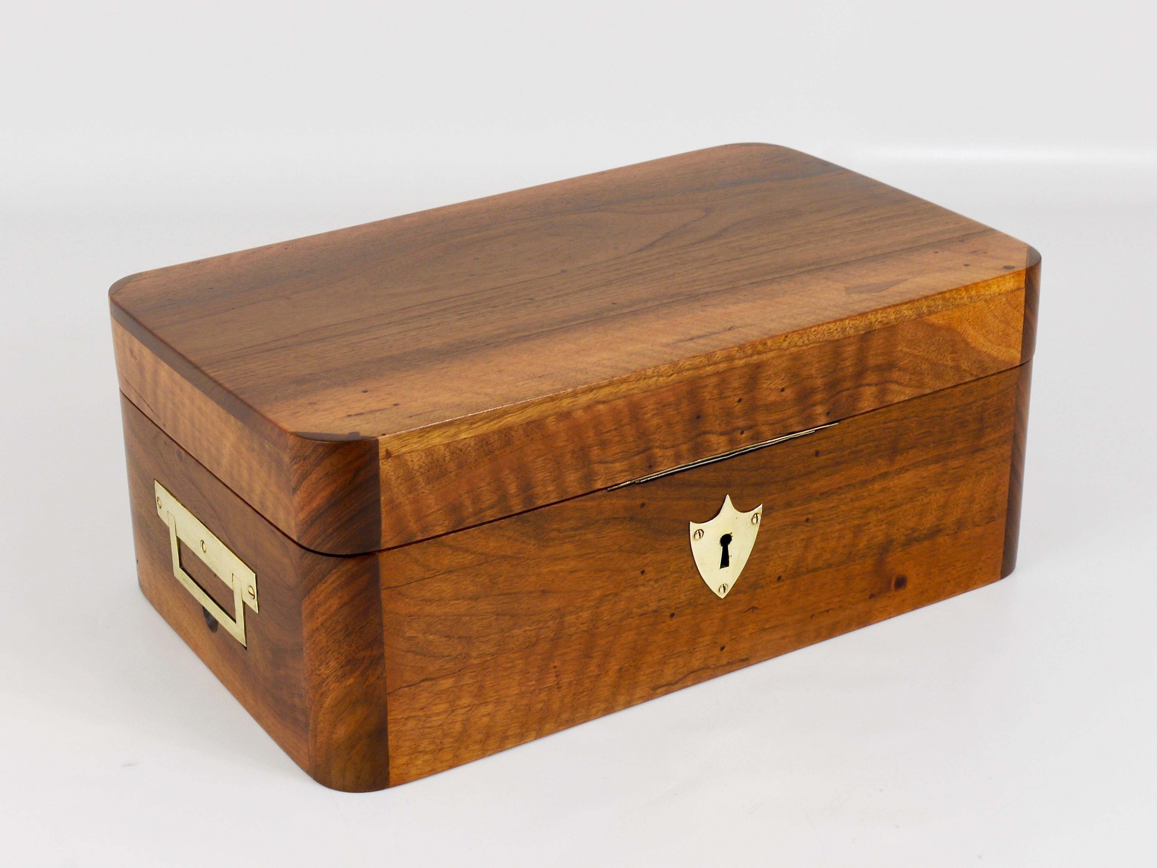 Charming Biedermeier Walnut Casket Box Jewelry Box with Brass, Austria, 1950s 10