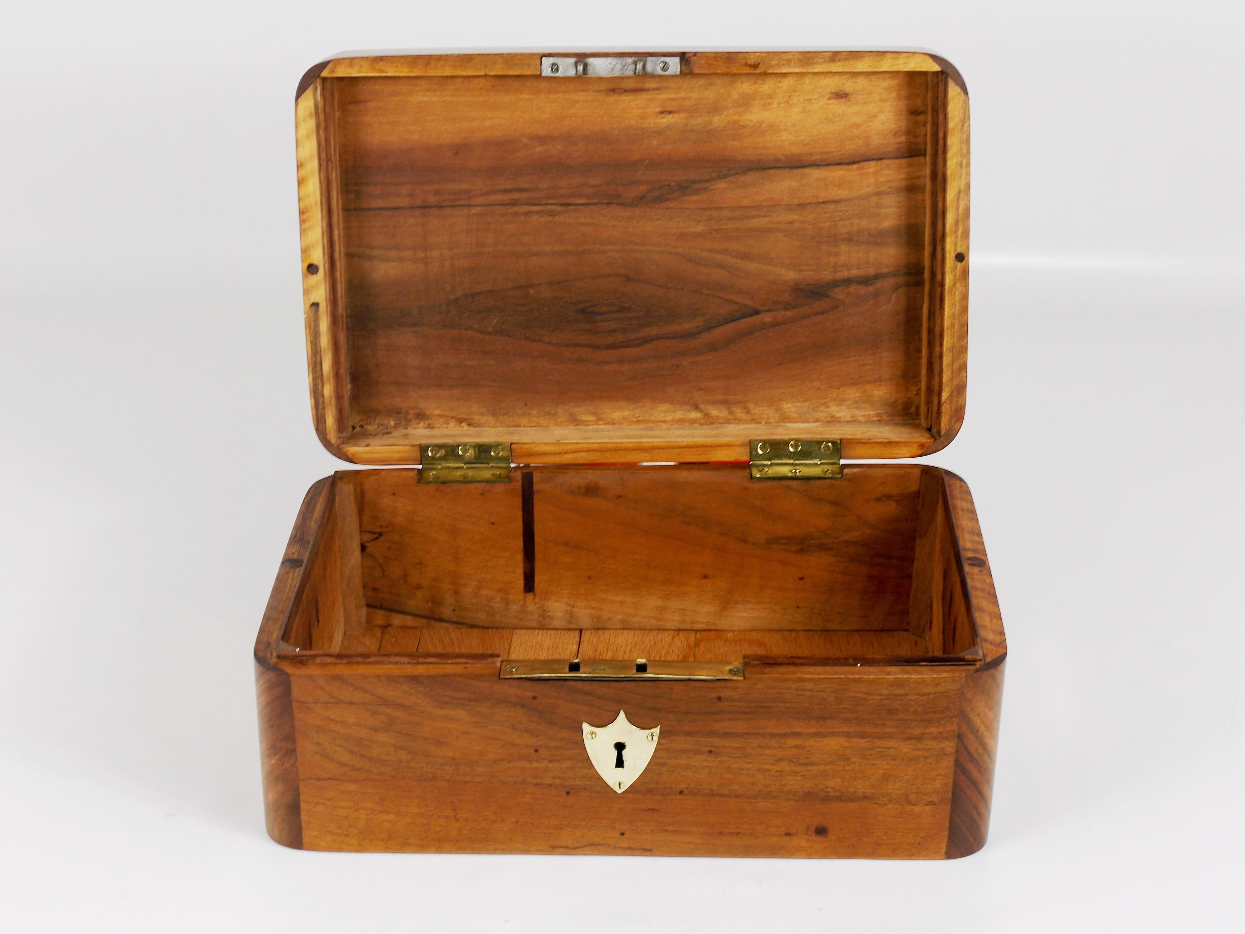 Charming Biedermeier Walnut Casket Box Jewelry Box with Brass, Austria, 1950s 12