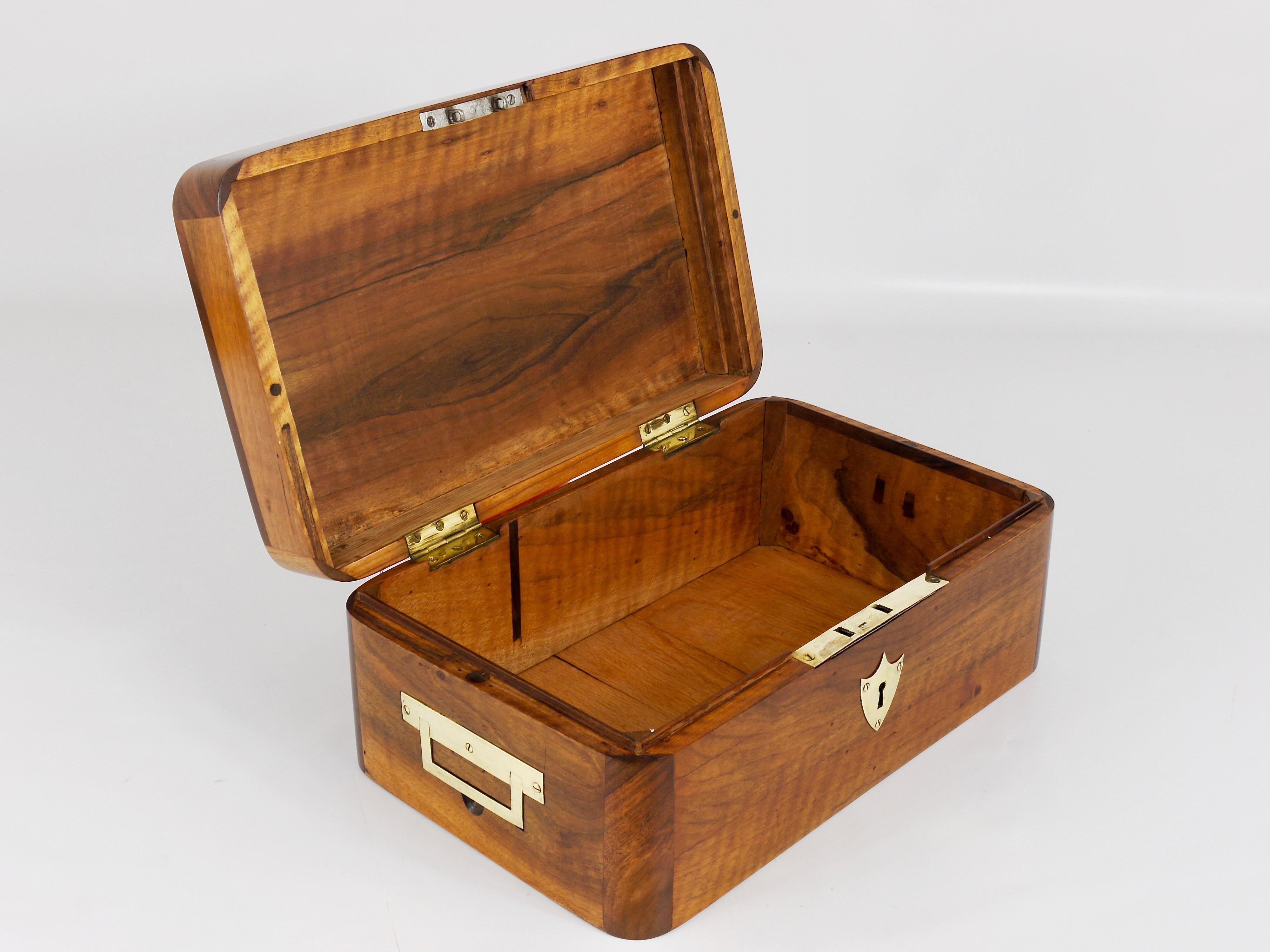 Charming Biedermeier Walnut Casket Box Jewelry Box with Brass, Austria, 1950s 3