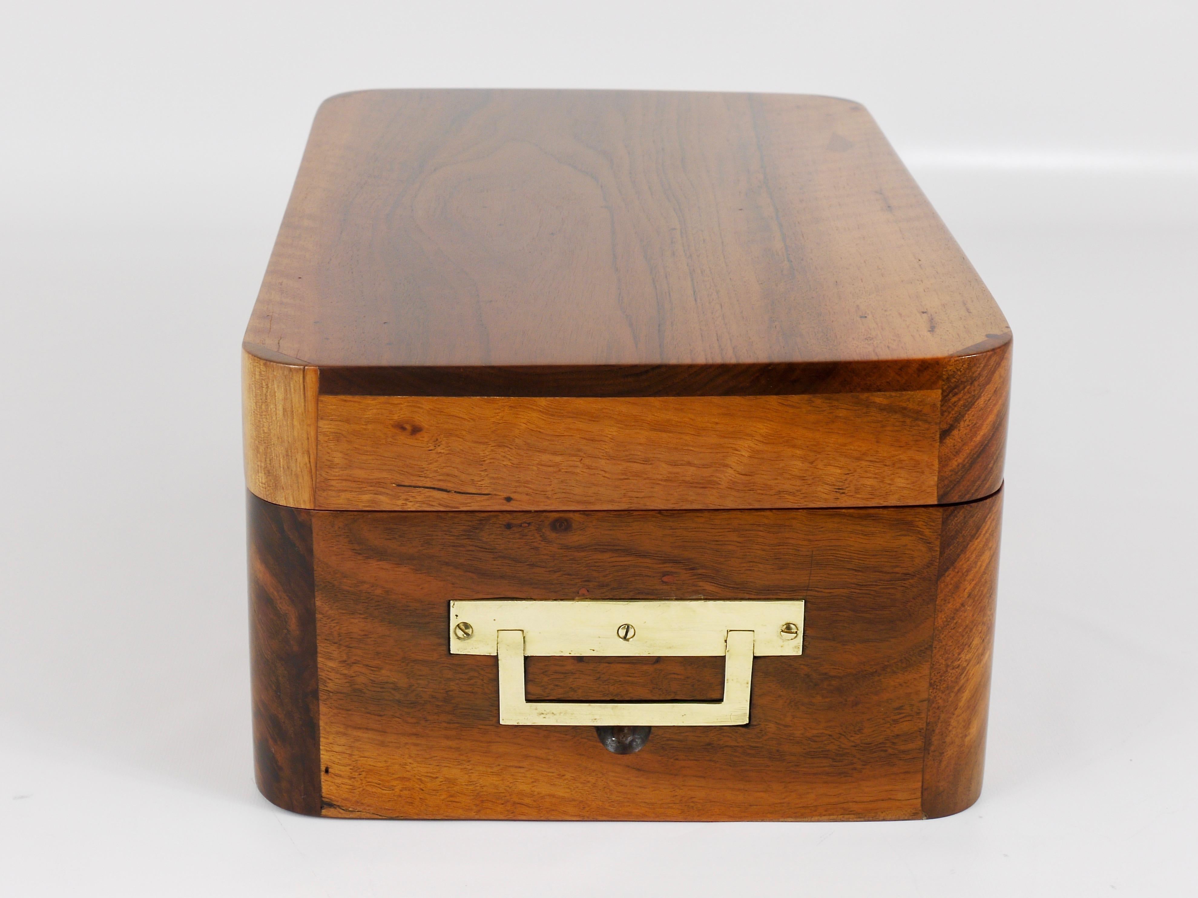 Charming Biedermeier Walnut Casket Box Jewelry Box with Brass, Austria, 1950s 4