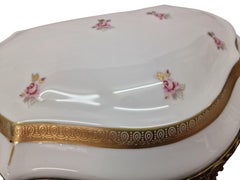 Charming big decorative box, rose gold decor, porcelain Limoges, 1960s, France