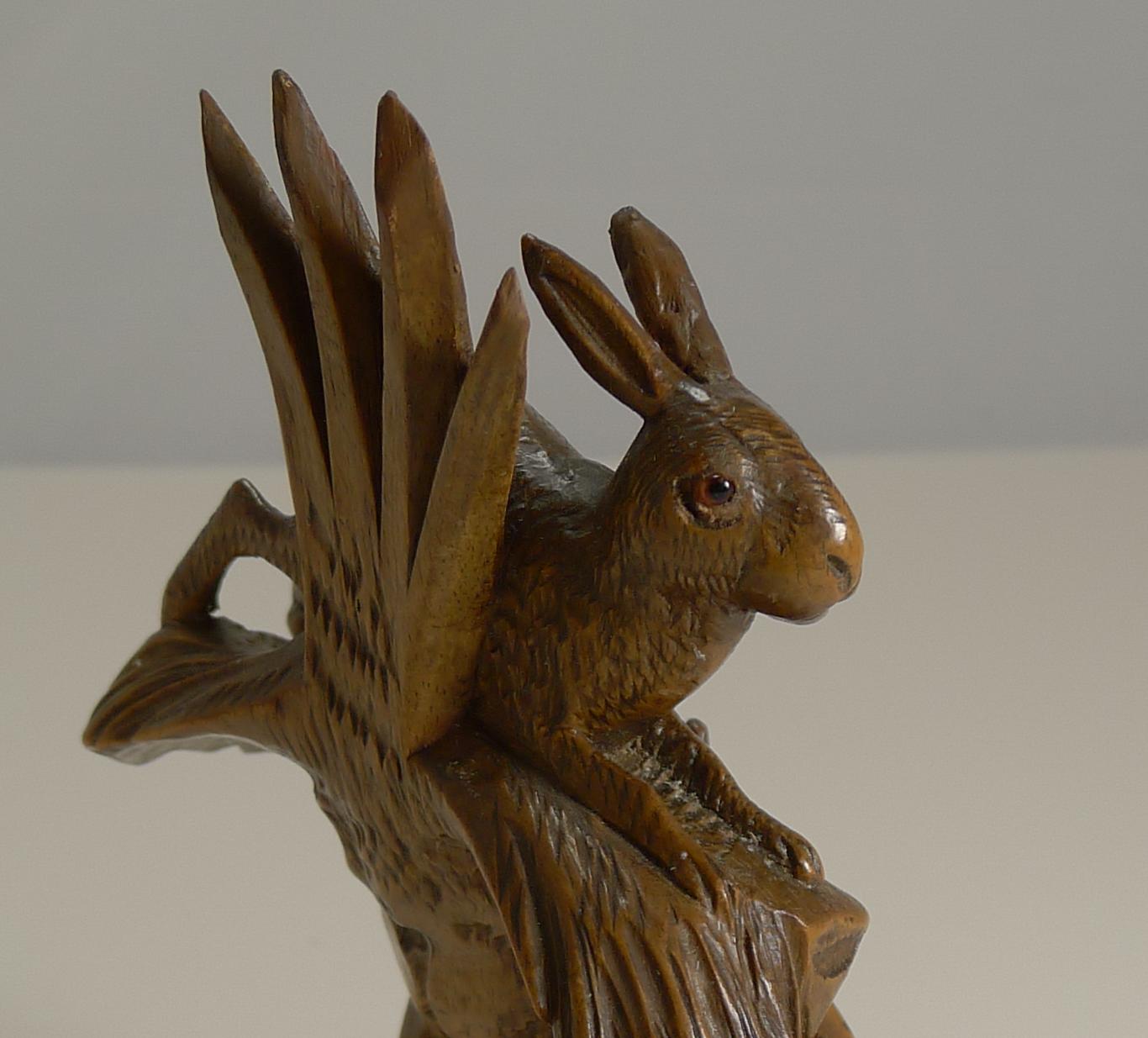 Charming Black Forest Pocket Watch Holder, Hare, circa 1900 In Good Condition In Bath, GB