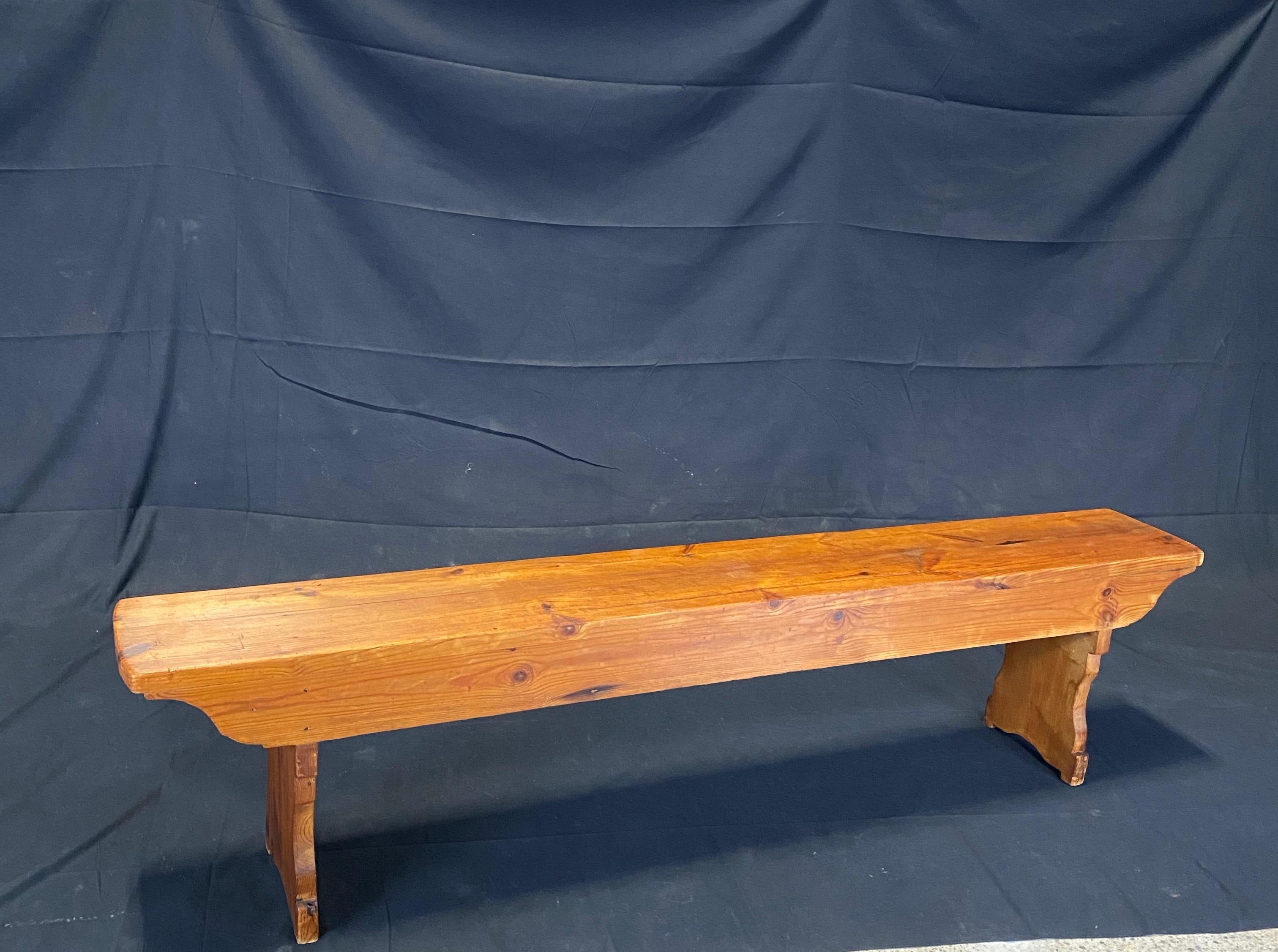 Rustic Charming British Long Scrubbed Pine Antique School Bench