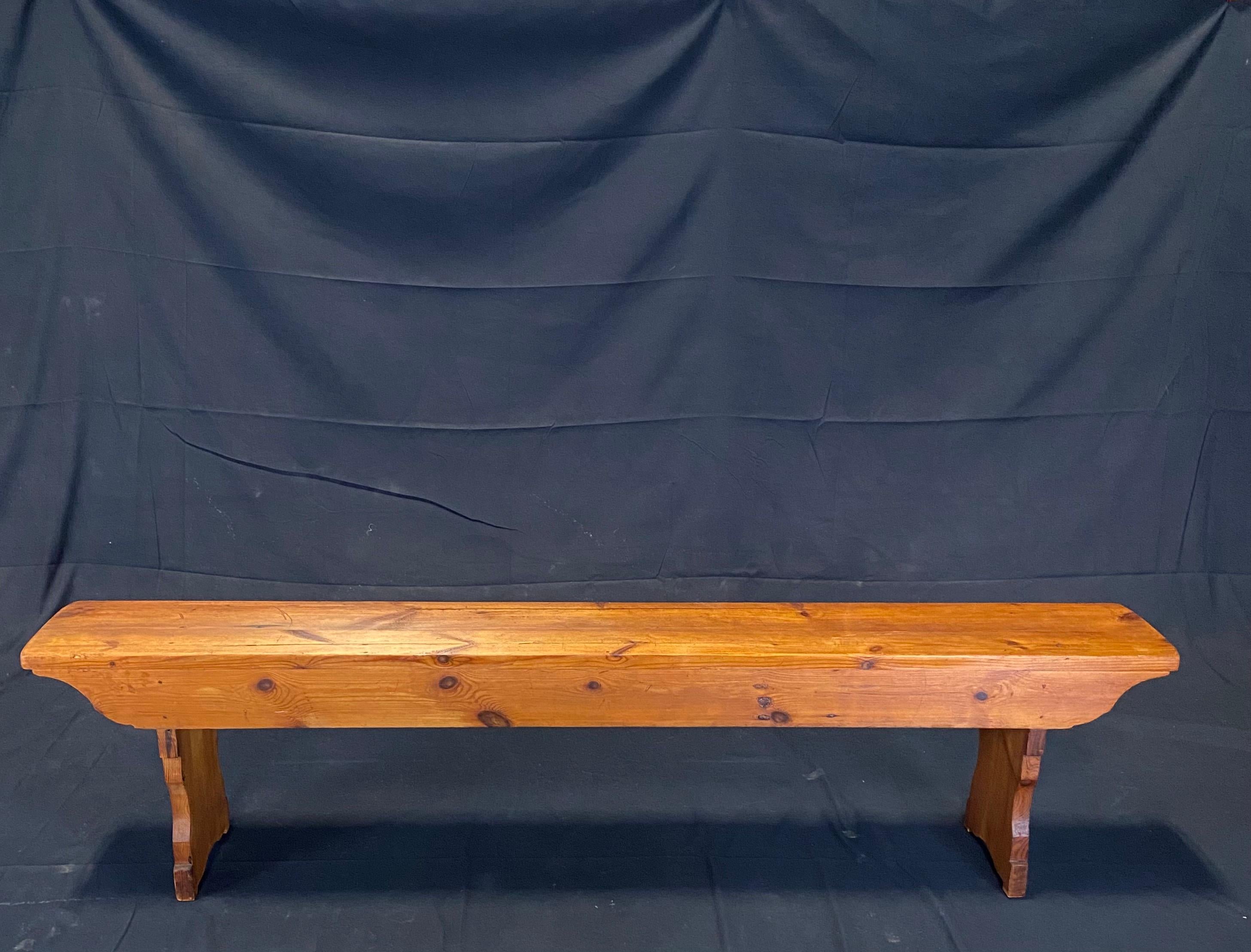 20th Century Charming British Long Scrubbed Pine Antique School Bench