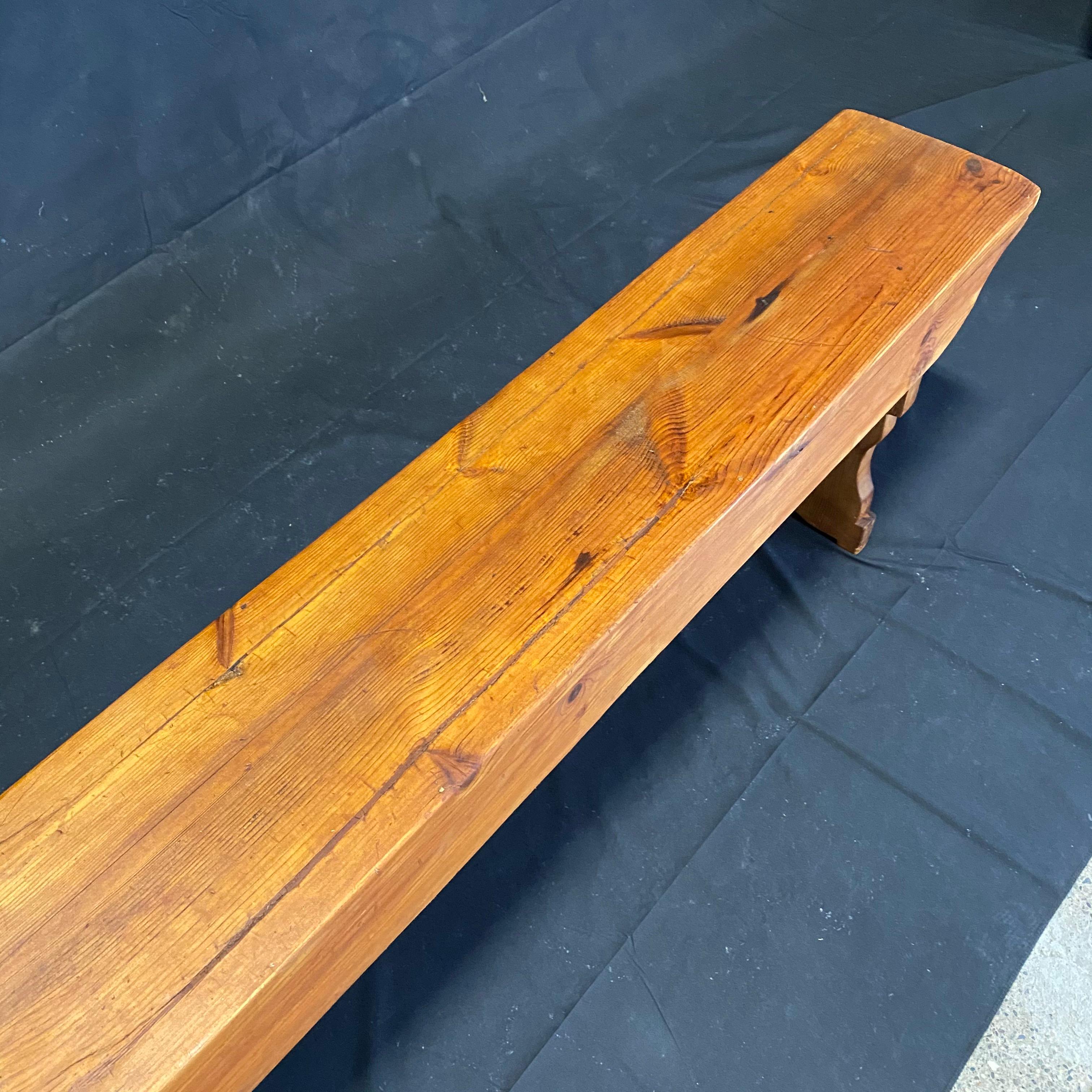 Charming British Long Scrubbed Pine Antique School Bench 1