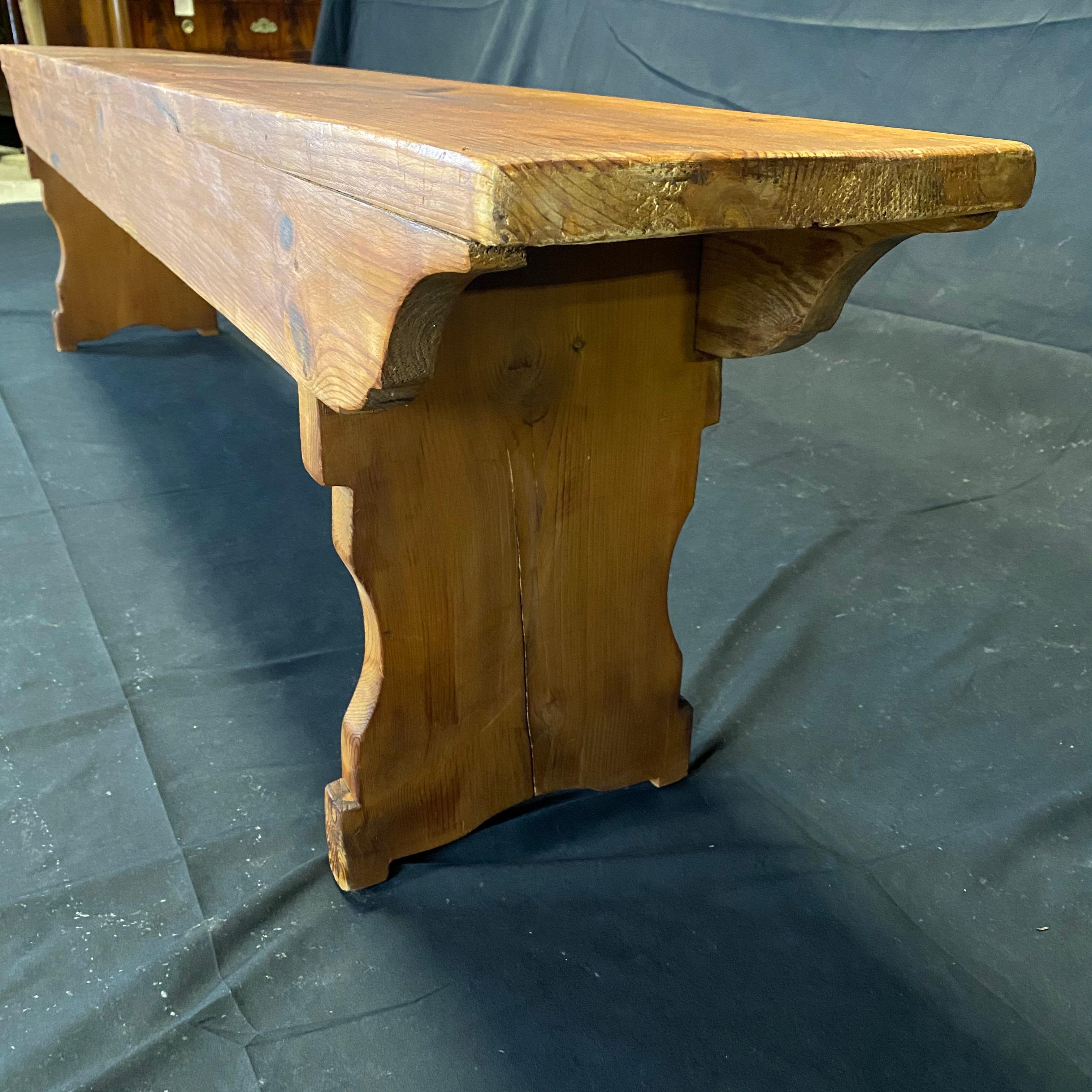 Charming British Long Scrubbed Pine Antique School Bench 2
