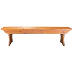 Charming British Long Scrubbed Pine Antique School Bench