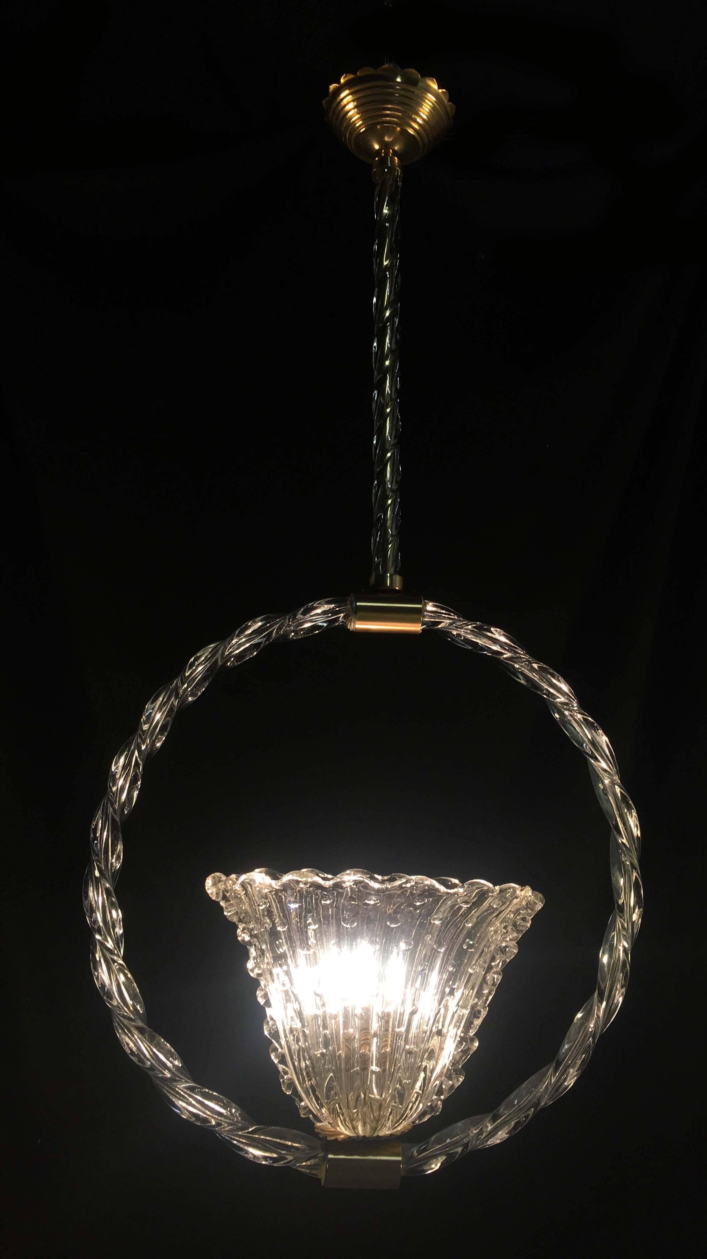 Charming bubble glass pendant by Barovier & Toso, Murano, 1940s For Sale 5