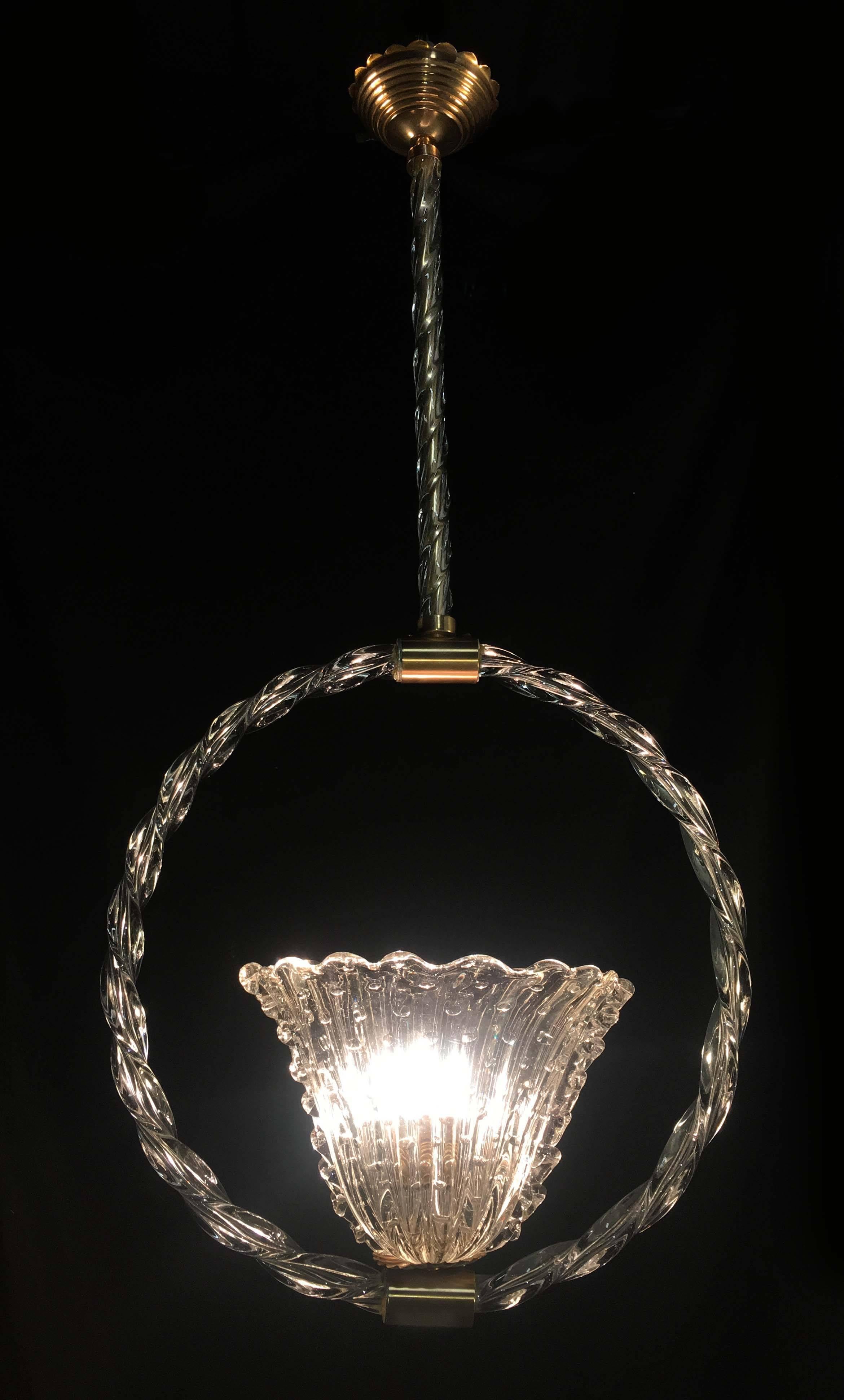 Charming bubble glass pendant by Barovier & Toso, Murano, 1940s For Sale 7