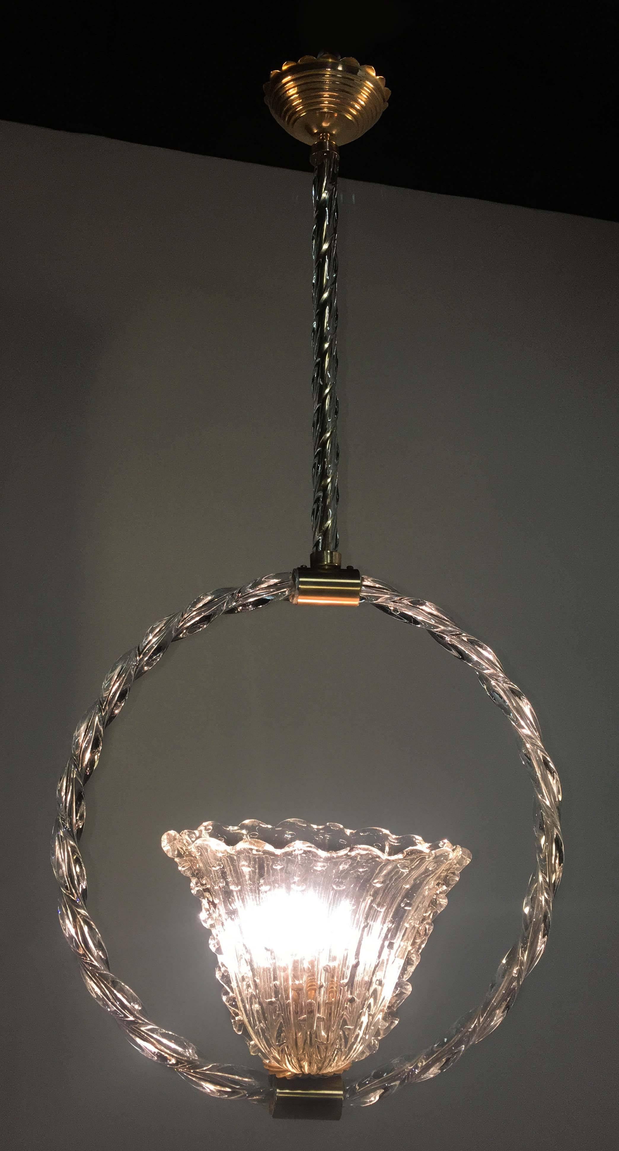 Italian Charming bubble glass pendant by Barovier & Toso, Murano, 1940s For Sale