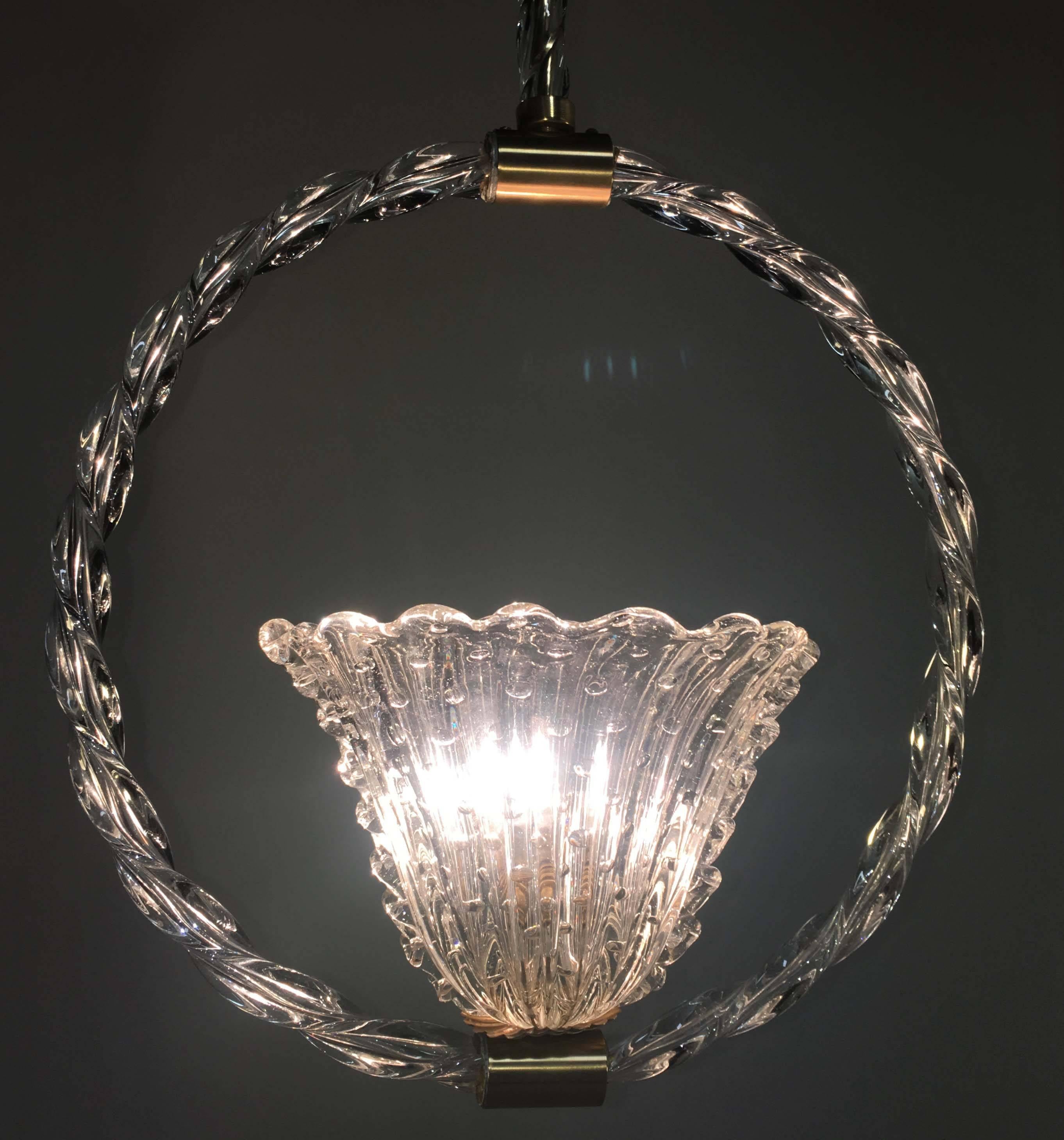 Charming bubble glass pendant by Barovier & Toso, Murano, 1940s In Excellent Condition For Sale In Budapest, HU