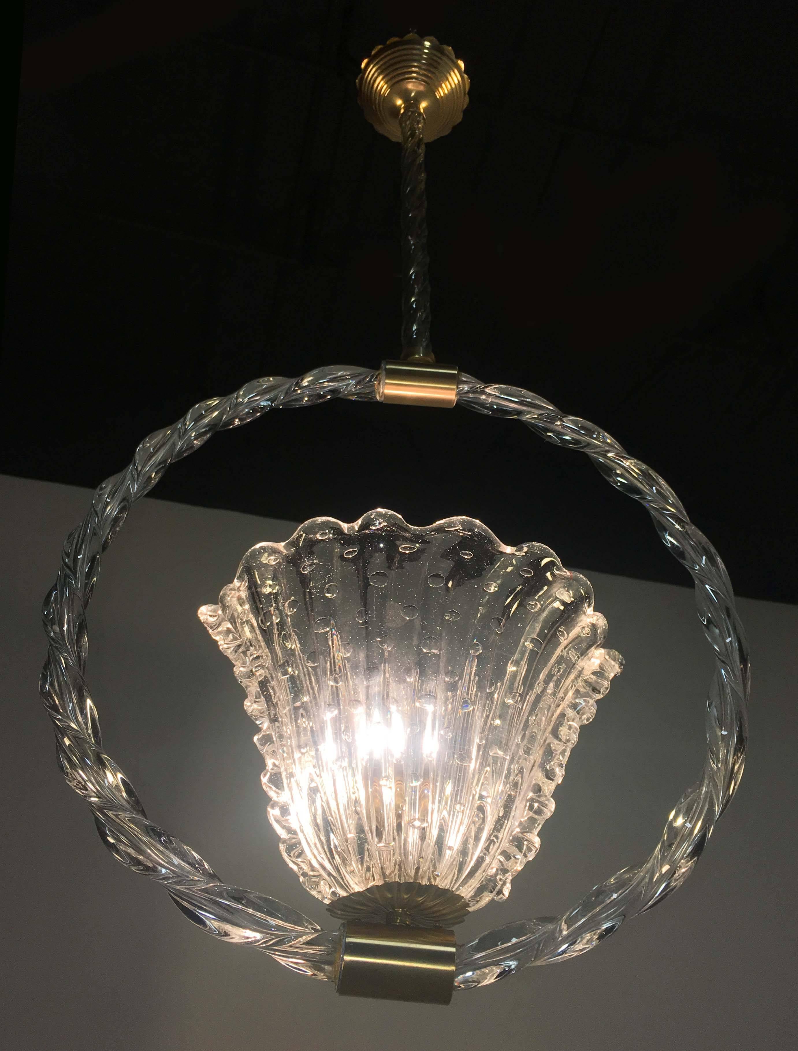 Brass Charming bubble glass pendant by Barovier & Toso, Murano, 1940s For Sale