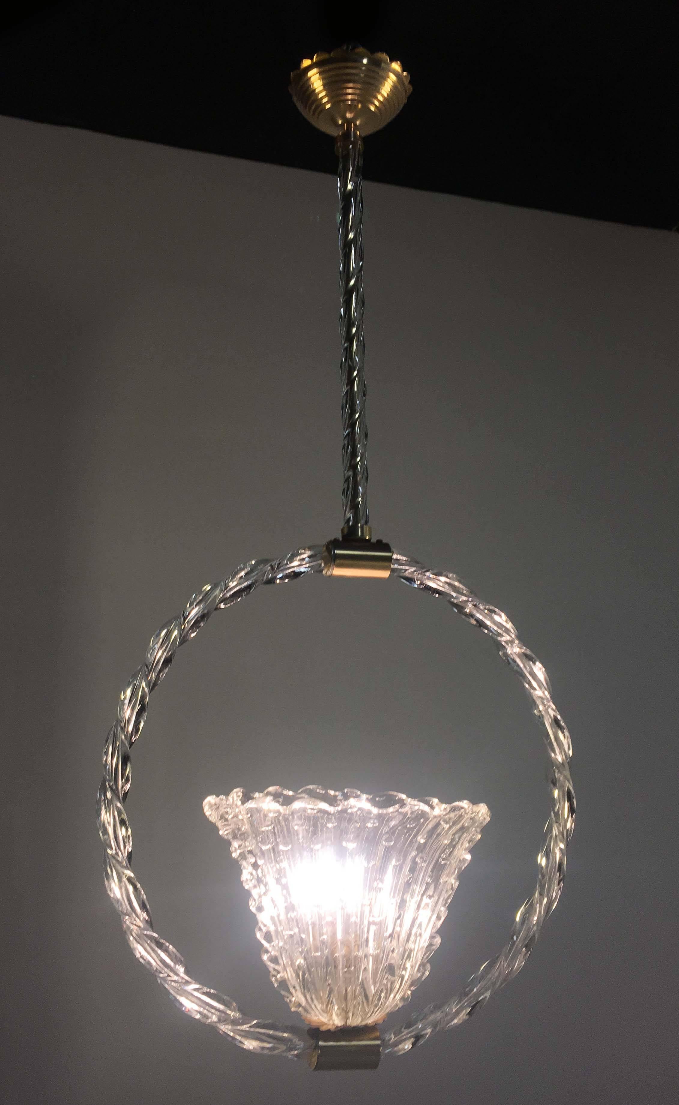 Charming bubble glass pendant by Barovier & Toso, Murano, 1940s For Sale 2