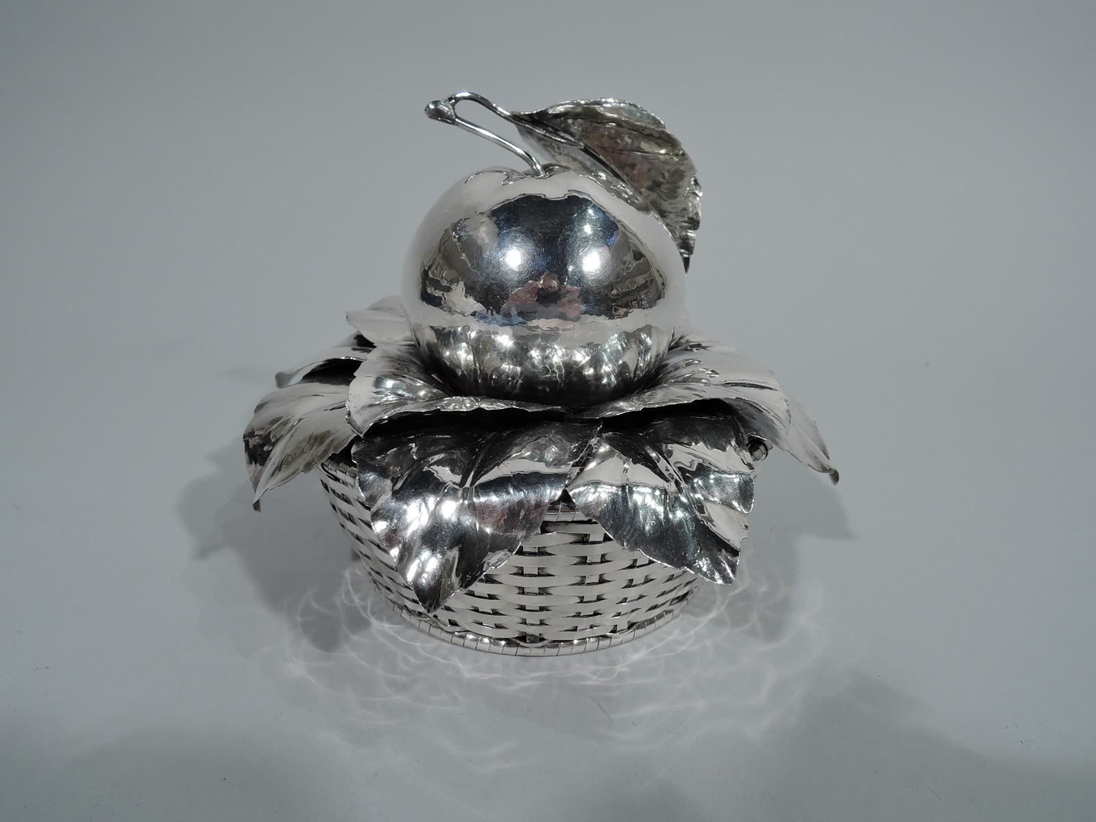 Modern Charming Buccellati Sterling Silver Fruit Basket with Apple Finial