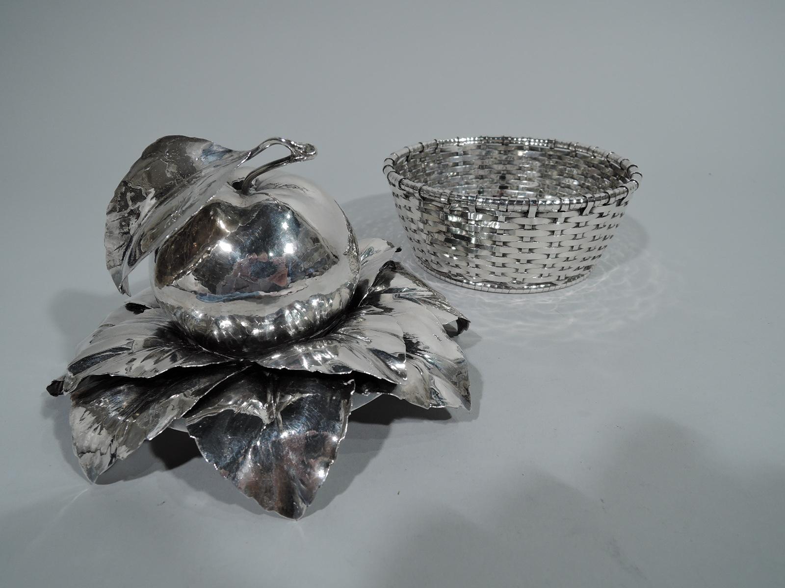 Italian Charming Buccellati Sterling Silver Fruit Basket with Apple Finial