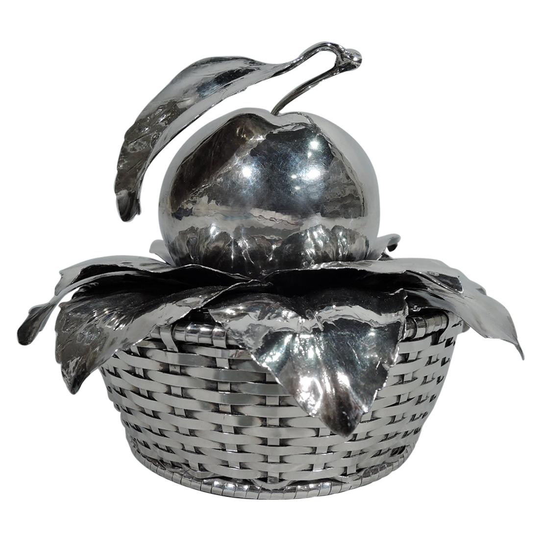 Charming Buccellati Sterling Silver Fruit Basket with Apple Finial