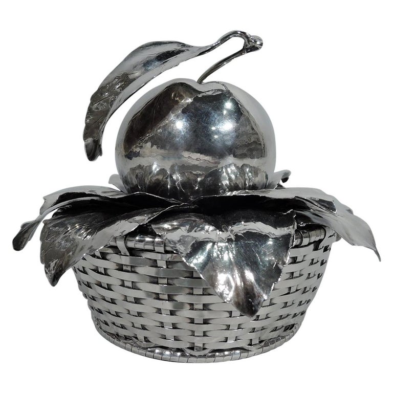 Charming Buccellati Sterling Silver Fruit Basket with Apple Finial For