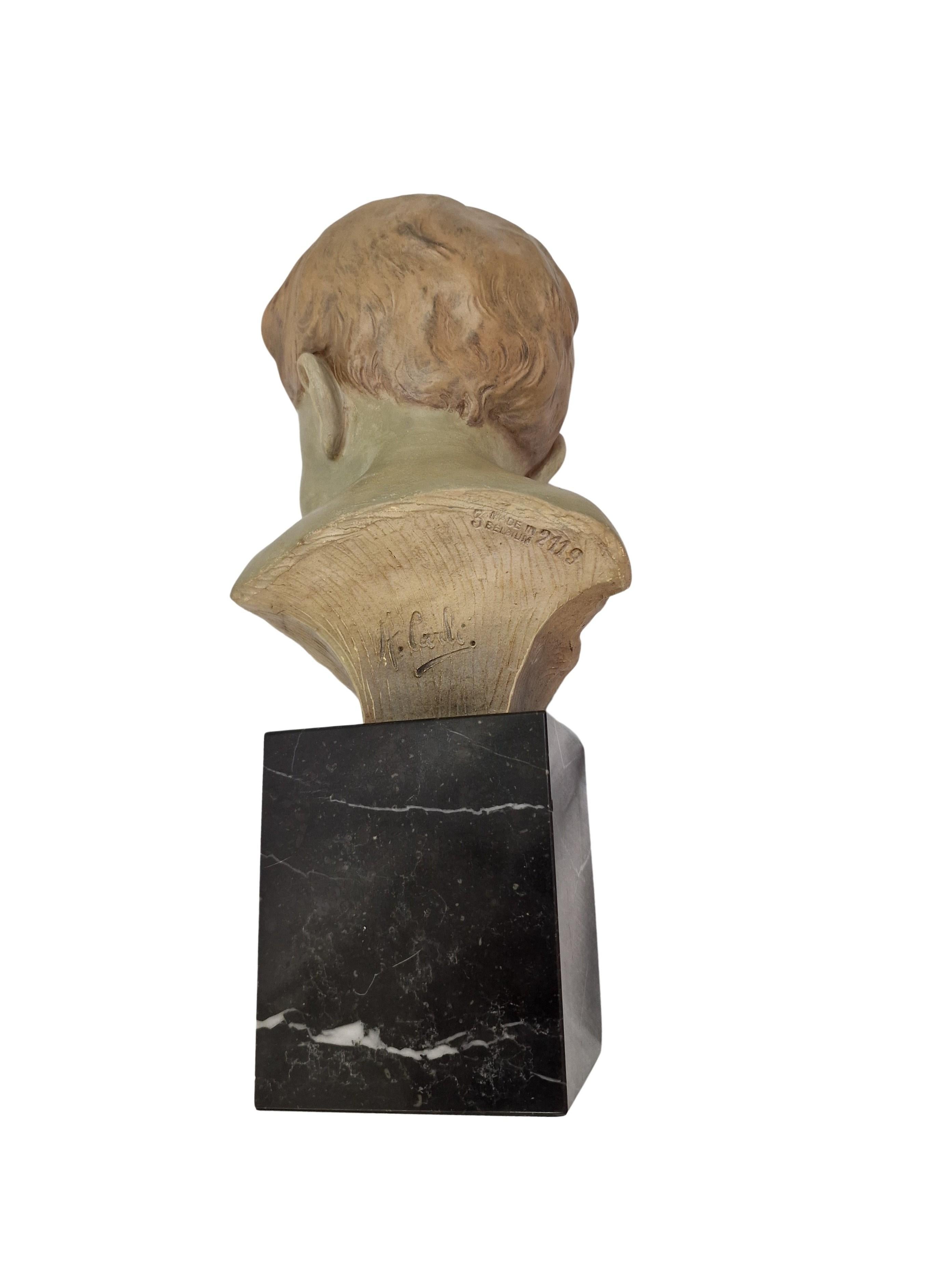 Encantador busto niño niño escultura terracota mármol Carli 1920 Art Decó Bélgica en venta 3