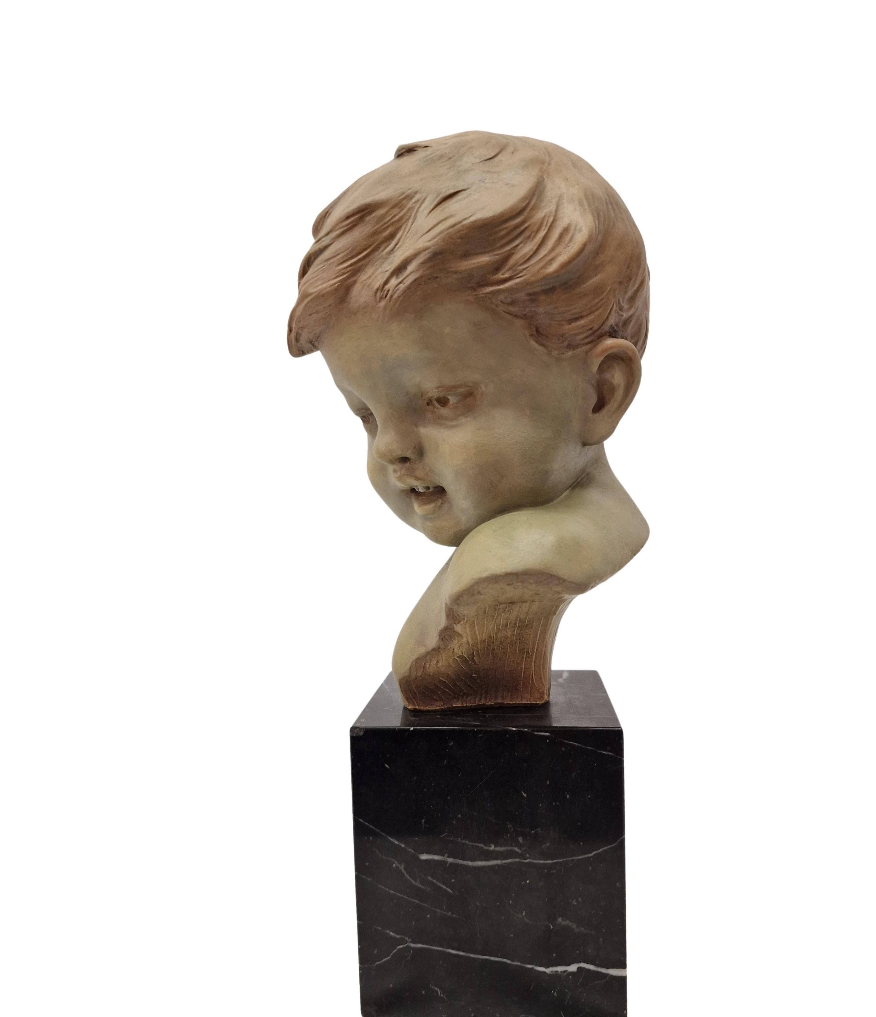 Encantador busto niño niño escultura terracota mármol Carli 1920 Art Decó Bélgica Belga en venta