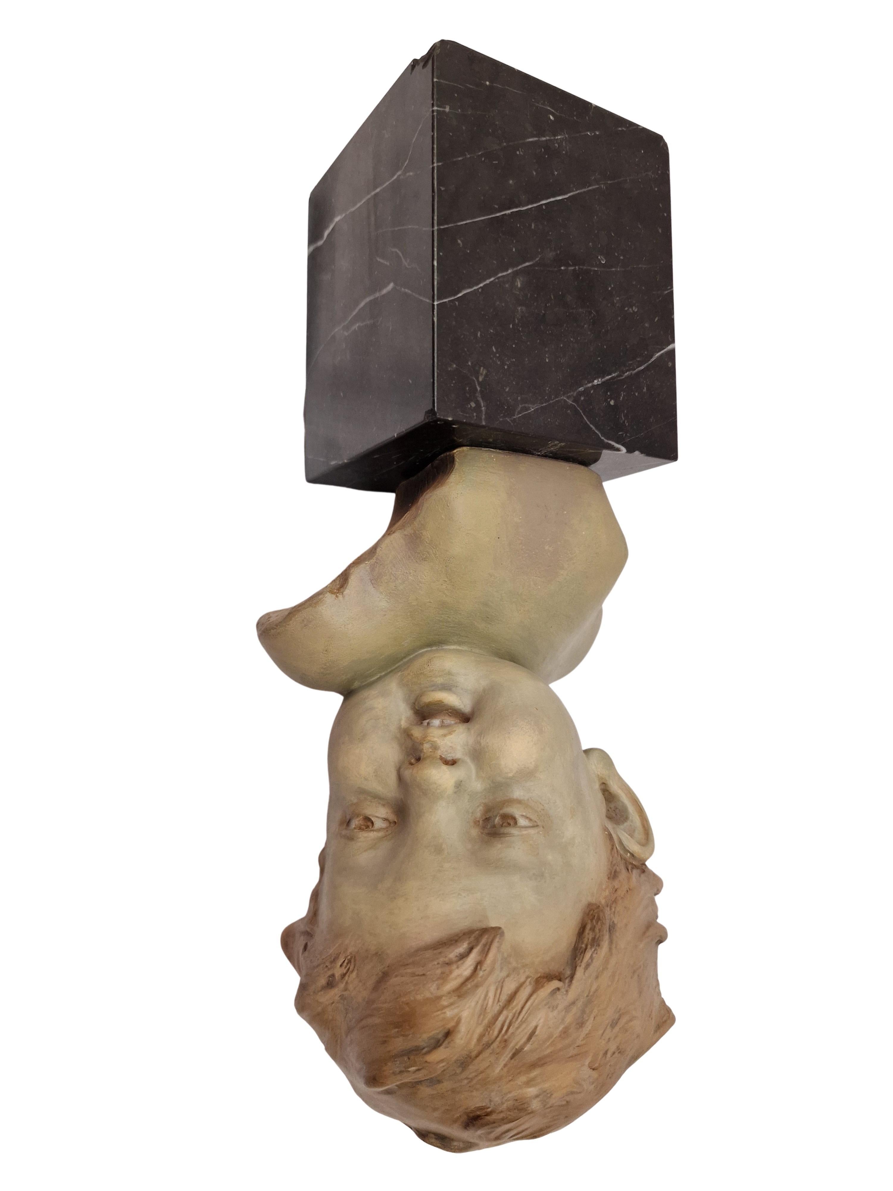 Encantador busto niño niño escultura terracota mármol Carli 1920 Art Decó Bélgica principios del siglo XX en venta
