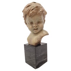 Charmant garçon en buste sculpté en marbre terre cuite Carli 1920 Art Déco Belgique