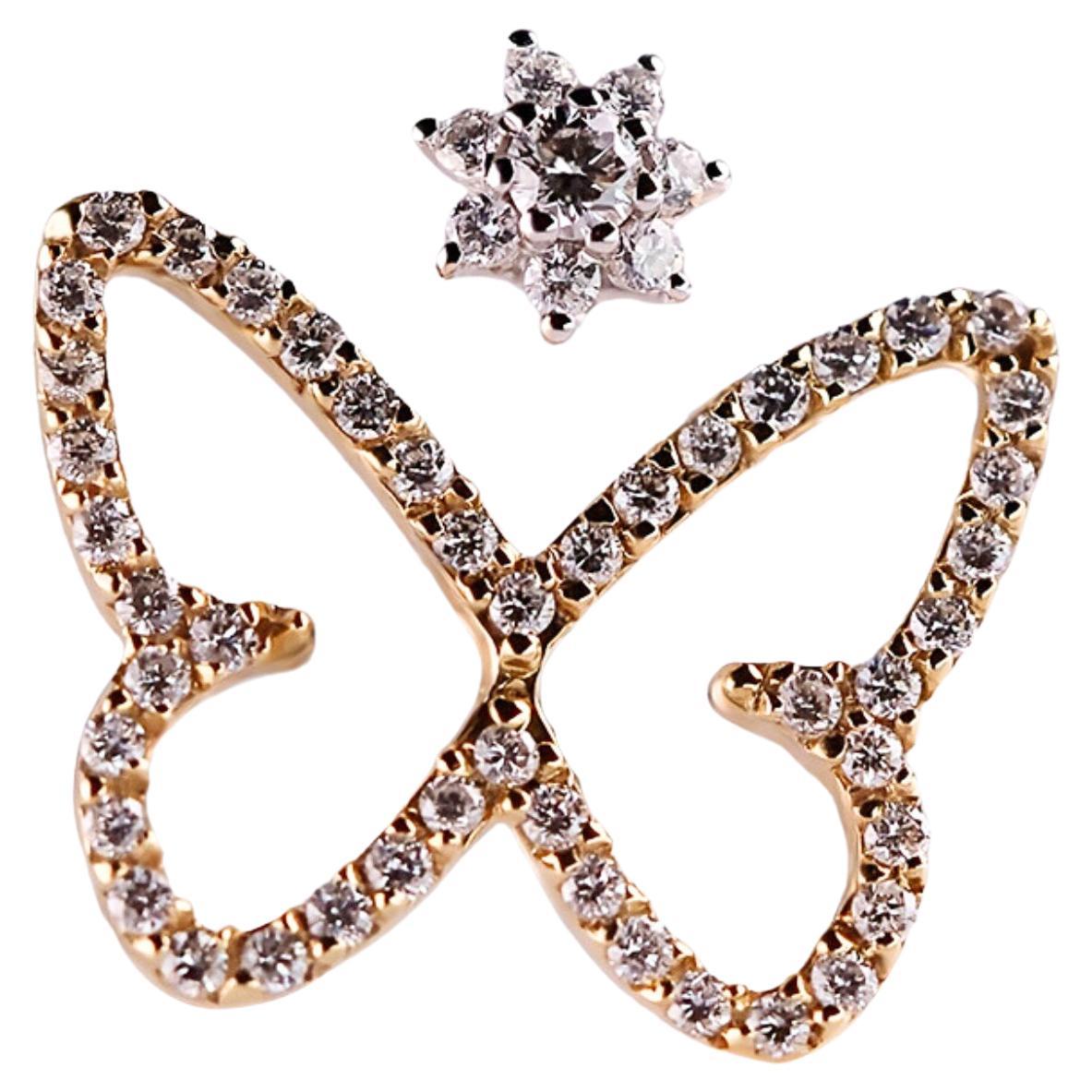 Charming Butterfly & Floral Diamond Ring in Bi-Colored 18kt Gold For Sale