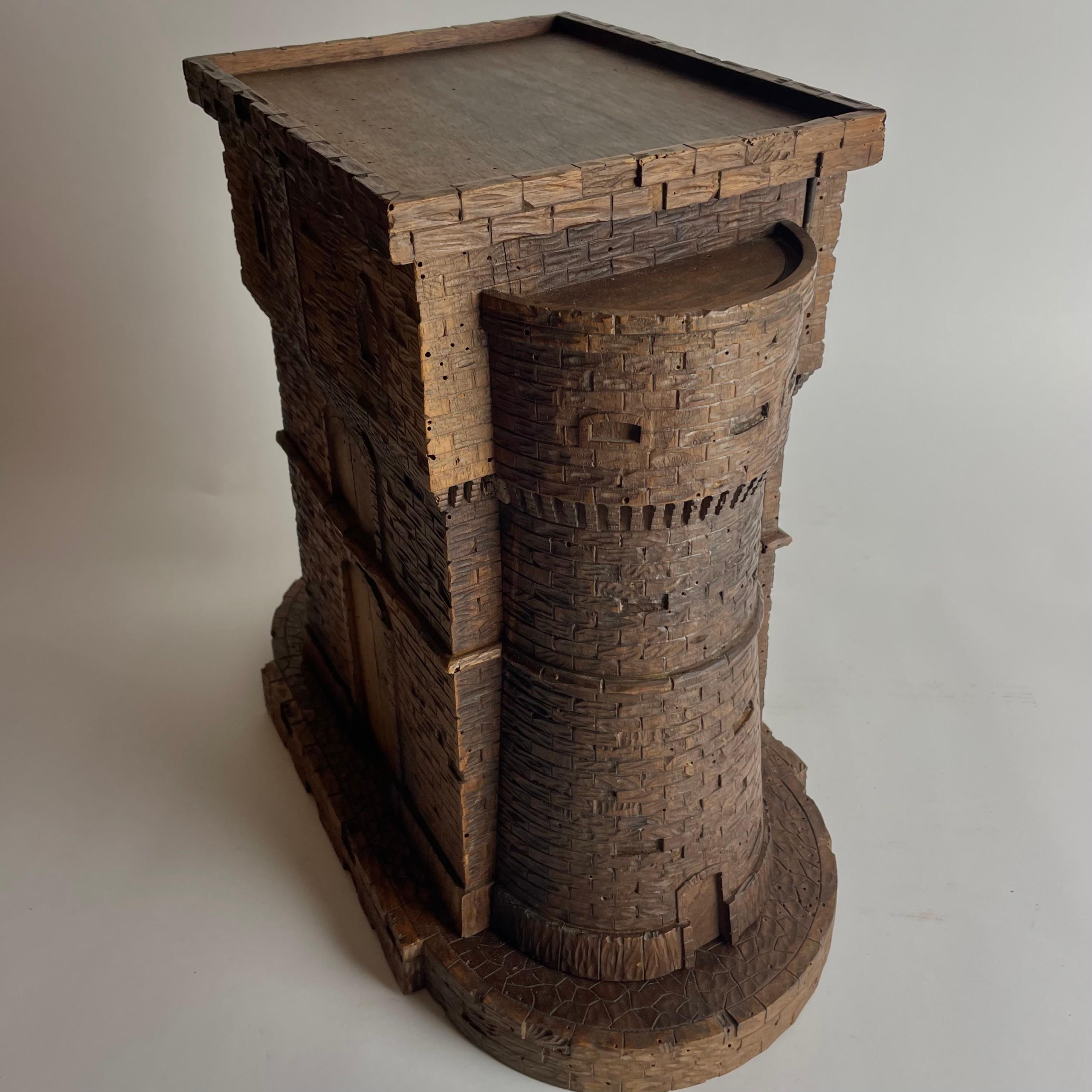 Charming Carved Walnut Castle Form Liquor Cabinet, Late 19th Century For Sale 9