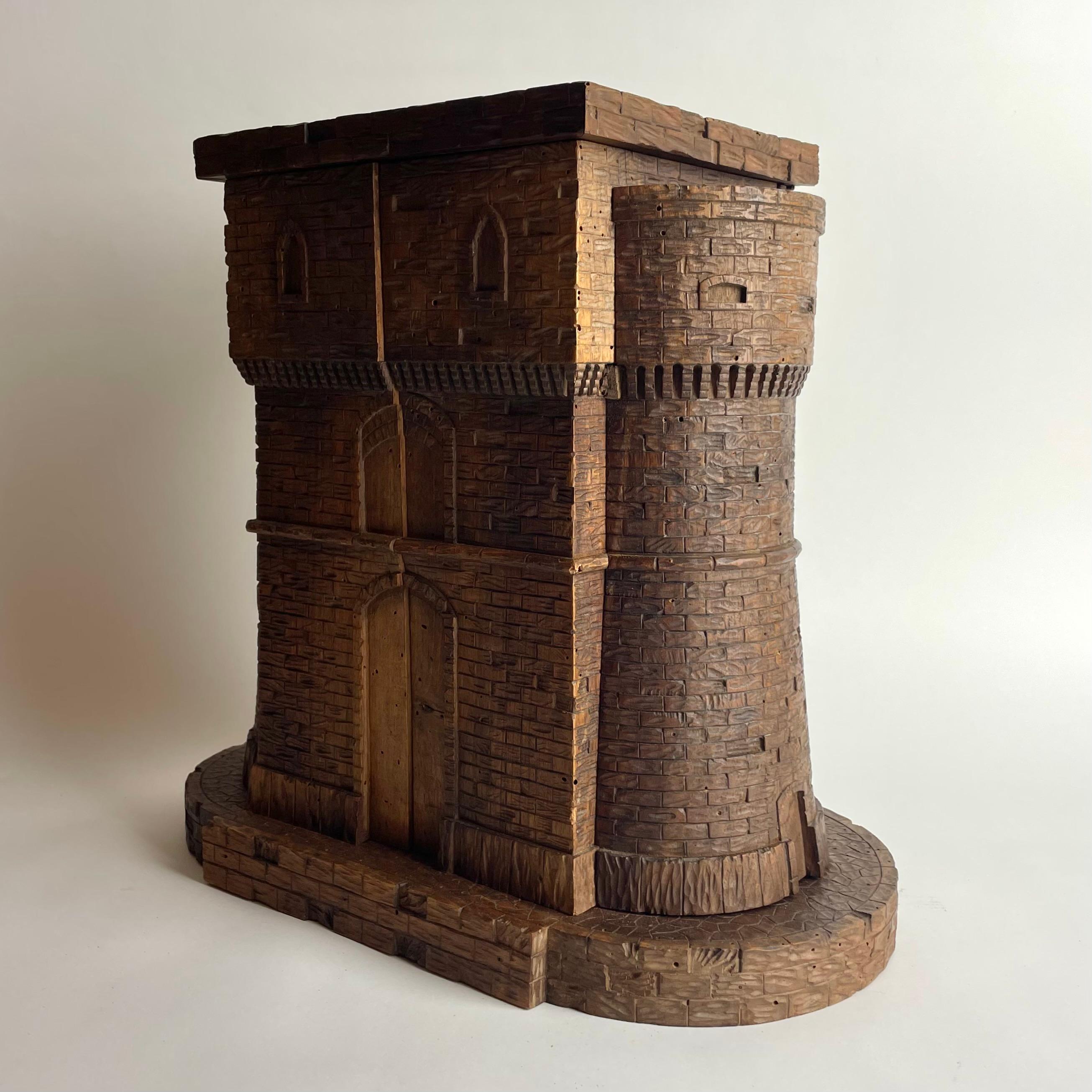 Charming Carved Walnut Castle Form Liquor Cabinet, Late 19th Century For Sale 1